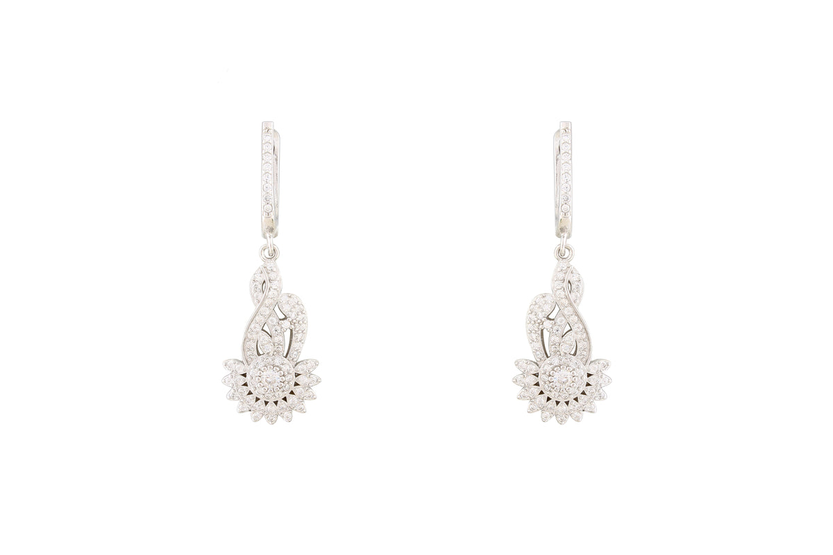 Asfour Crystal Drop Earrings With Art Deco Design In 925 Sterling Silver ER0447