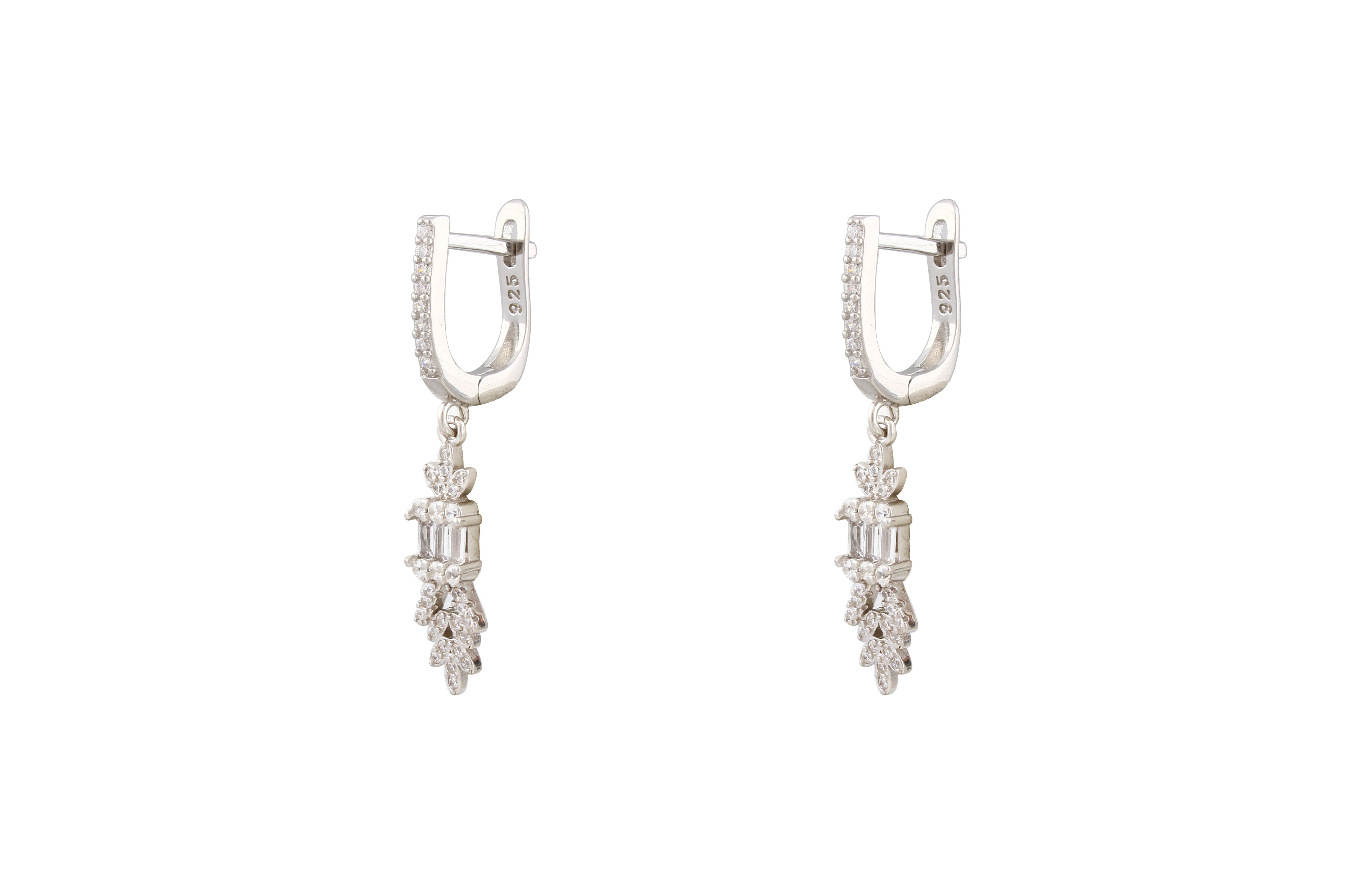 Asfour Crystal Drop Earrings With Decorative Design In 925 Sterling Silver ER0458