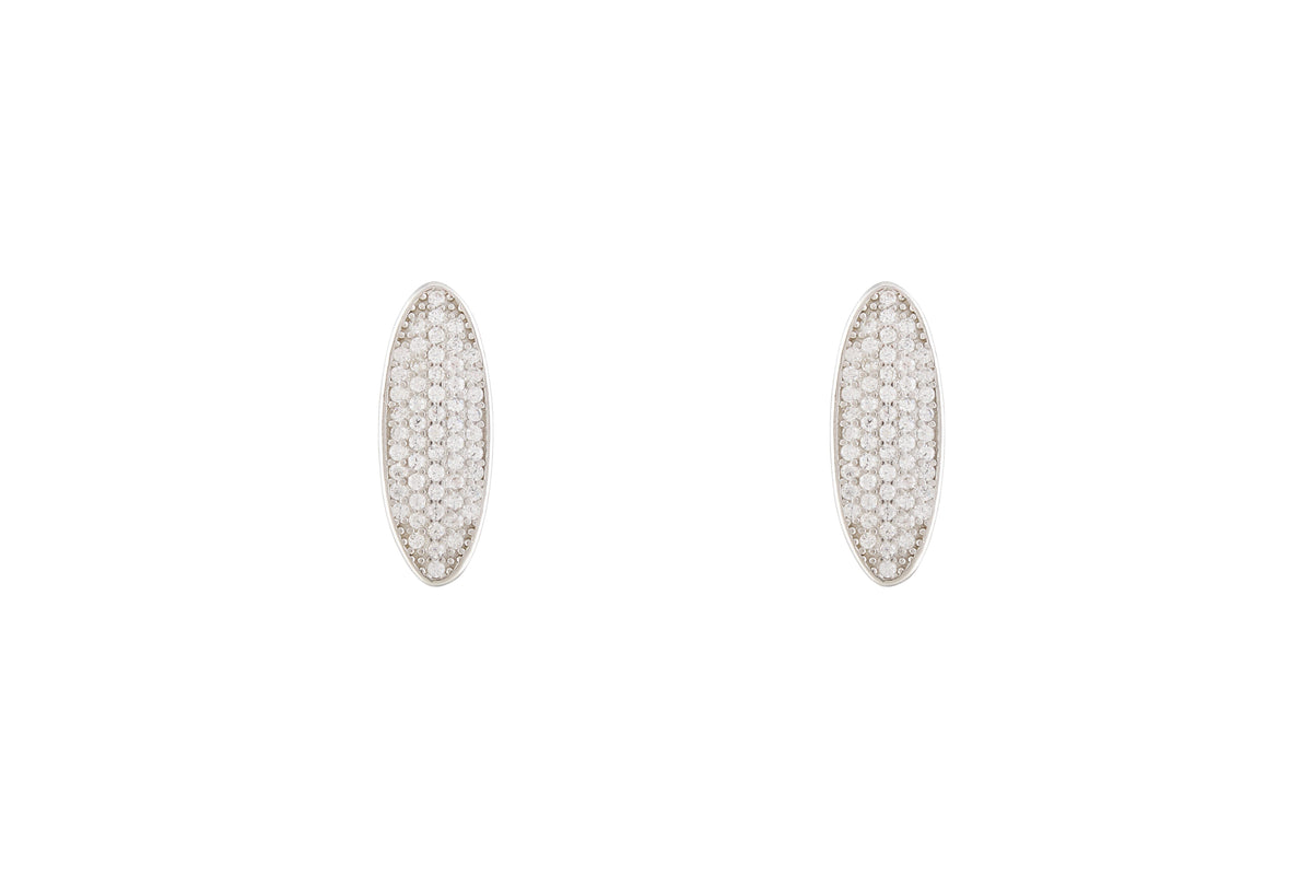 Asfour Crystal Clips Earrings With Oval Design Inlaid With Zircon In 925 Sterling Silver ER0459