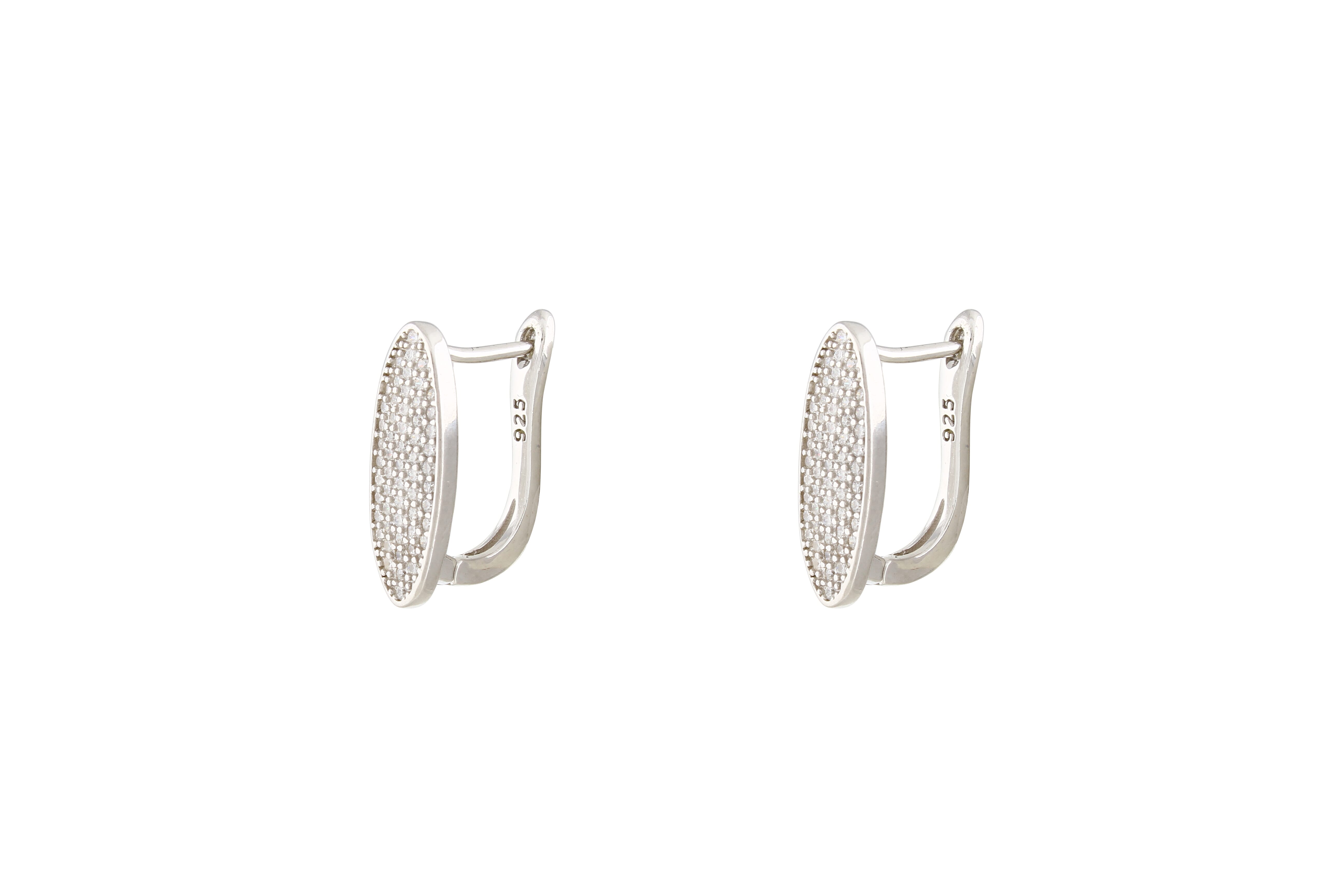 Asfour Crystal Clips Earrings With Oval Design Inlaid With Zircon In 925 Sterling Silver ER0459