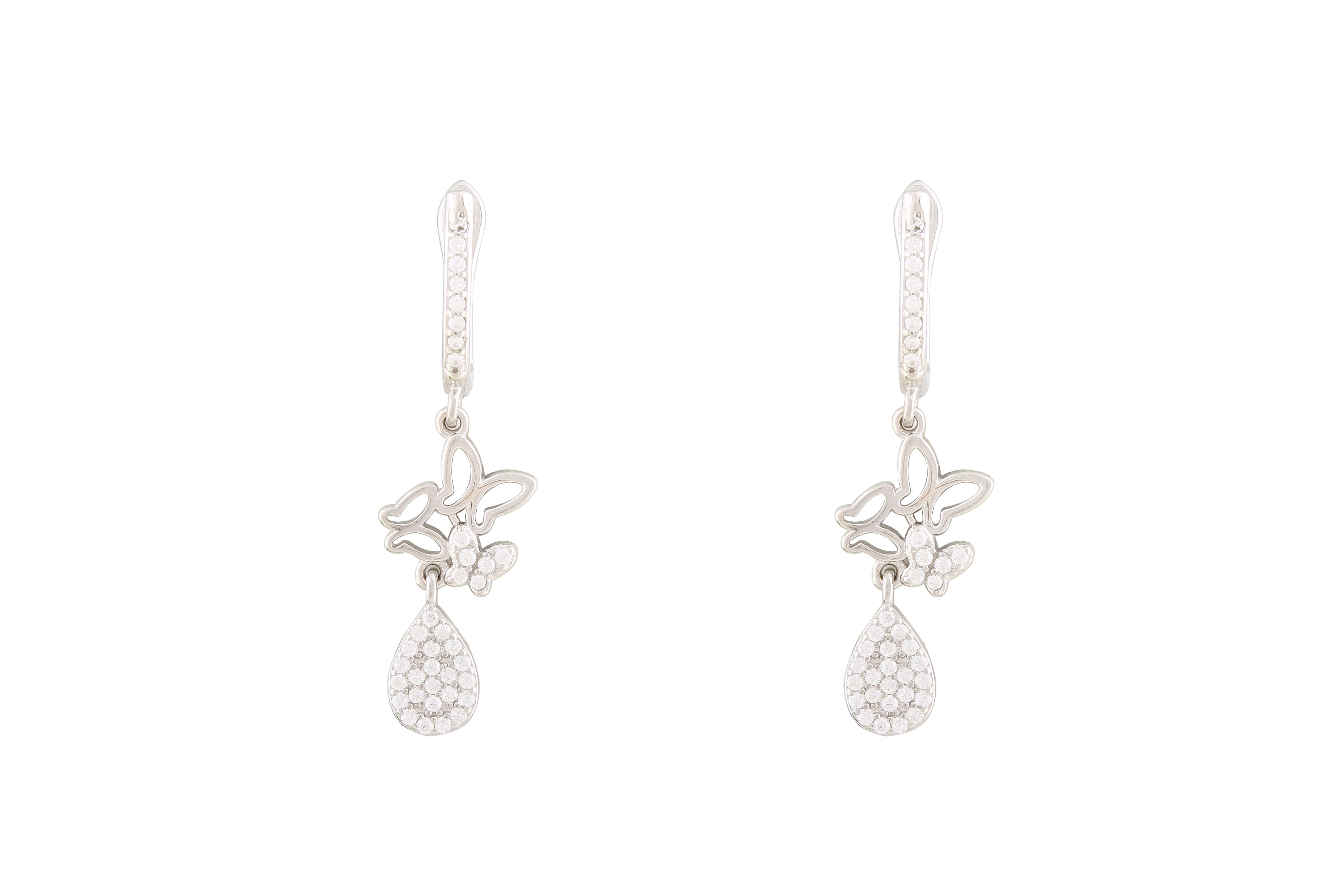 Asfour Crystal Drop Earrings With Butterflies Design In 925 Sterling Silver ER0461