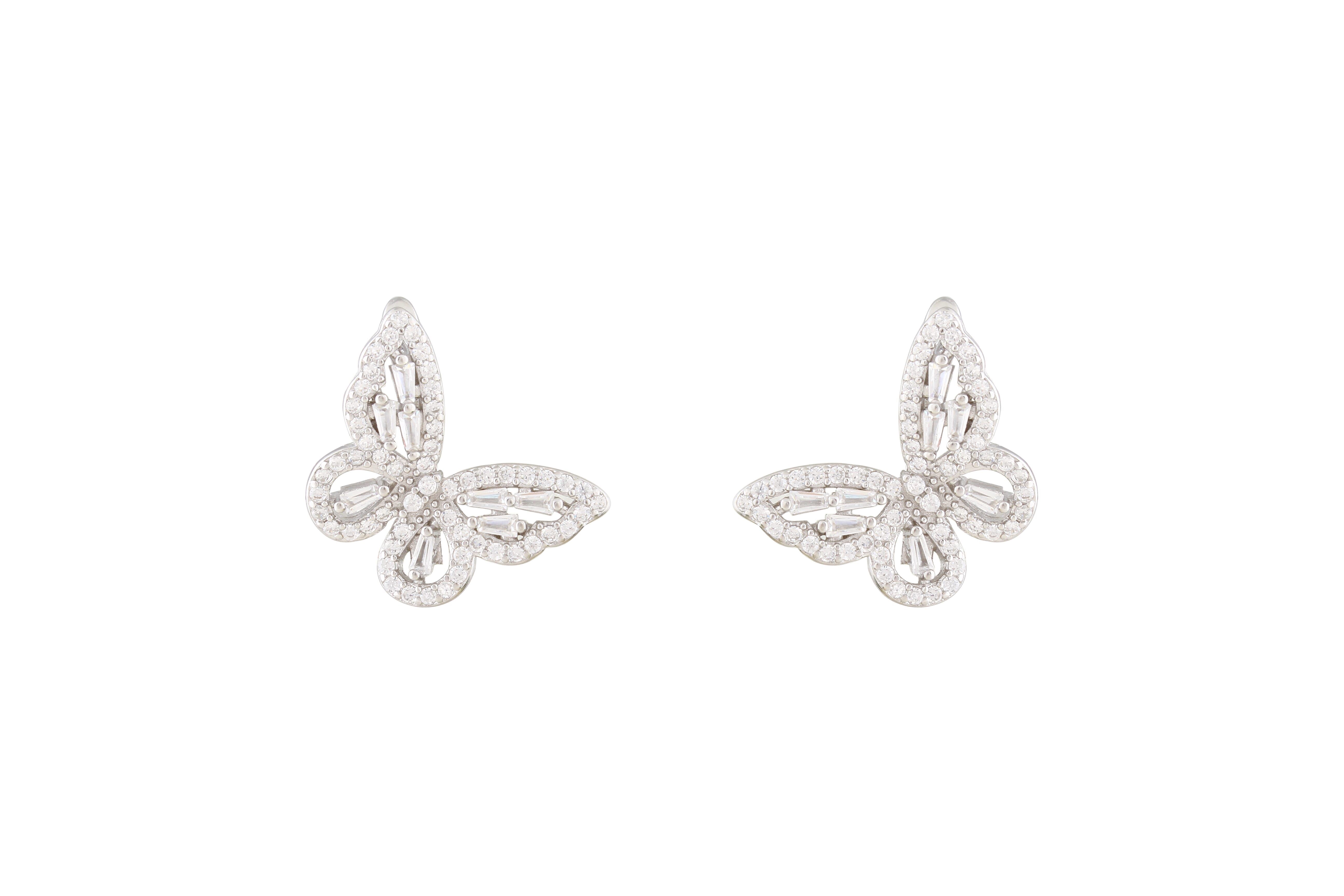 Asfour Crystal Clips Earrings With Butterfly Design In 925 Sterling Silver ER0465