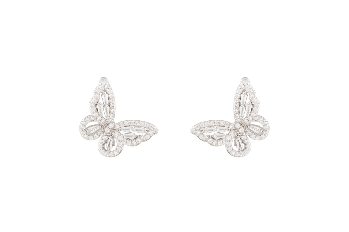 Asfour Crystal Clips Earrings With Butterfly Design In 925 Sterling Silver ER0465