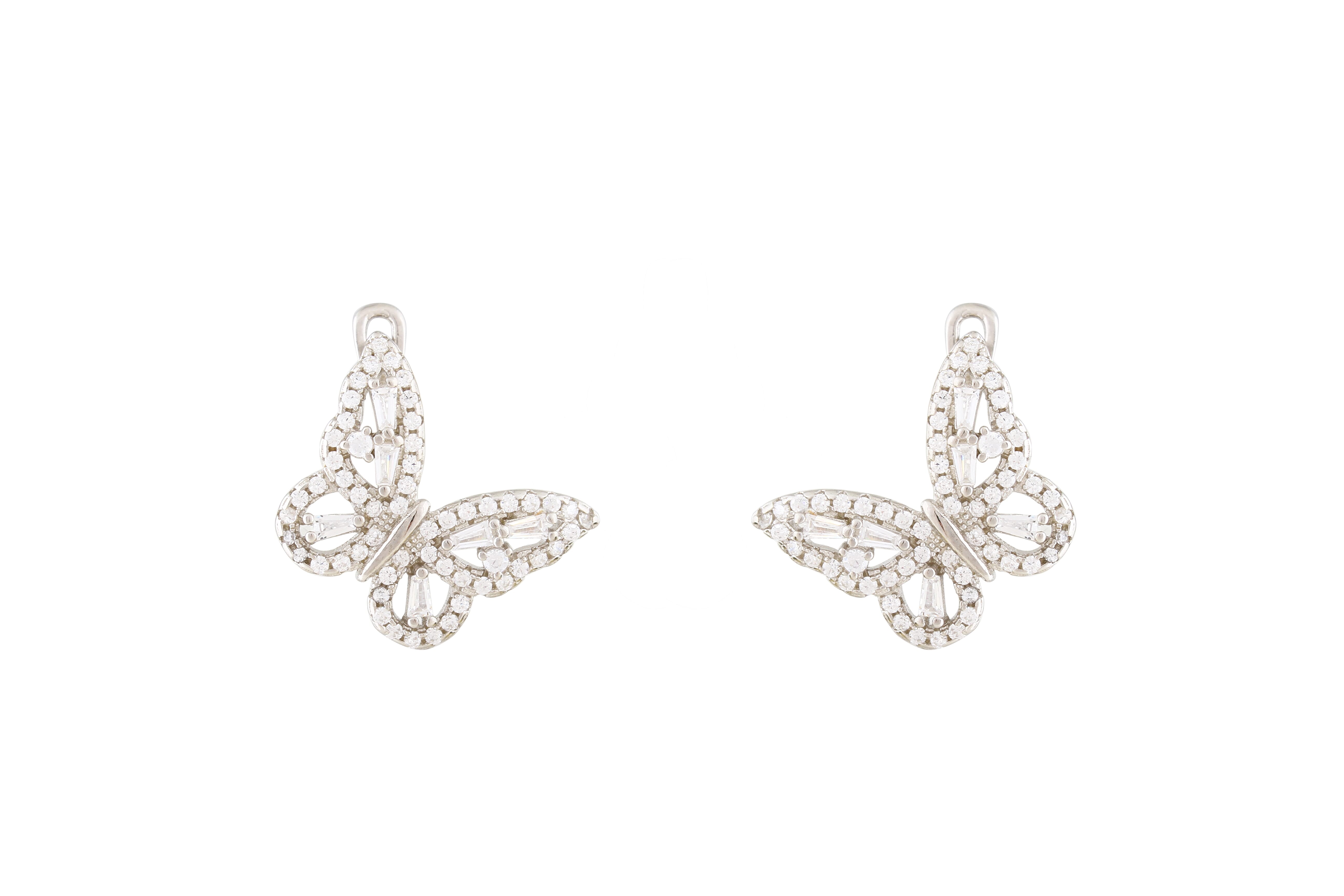 Asfour Crystal Clips Earrings With Butterfly Design In 925 Sterling Silver ER0466