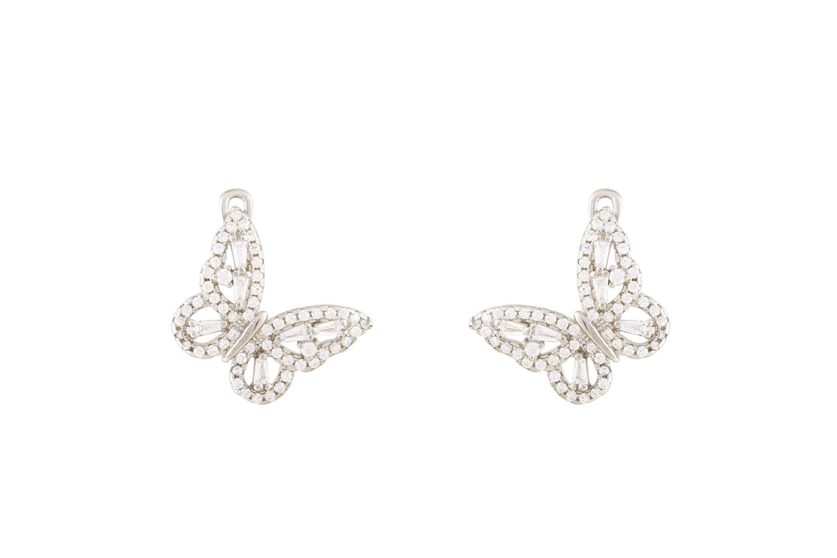 Asfour Crystal Clips Earrings With Butterfly Design In 925 Sterling Silver ER0466