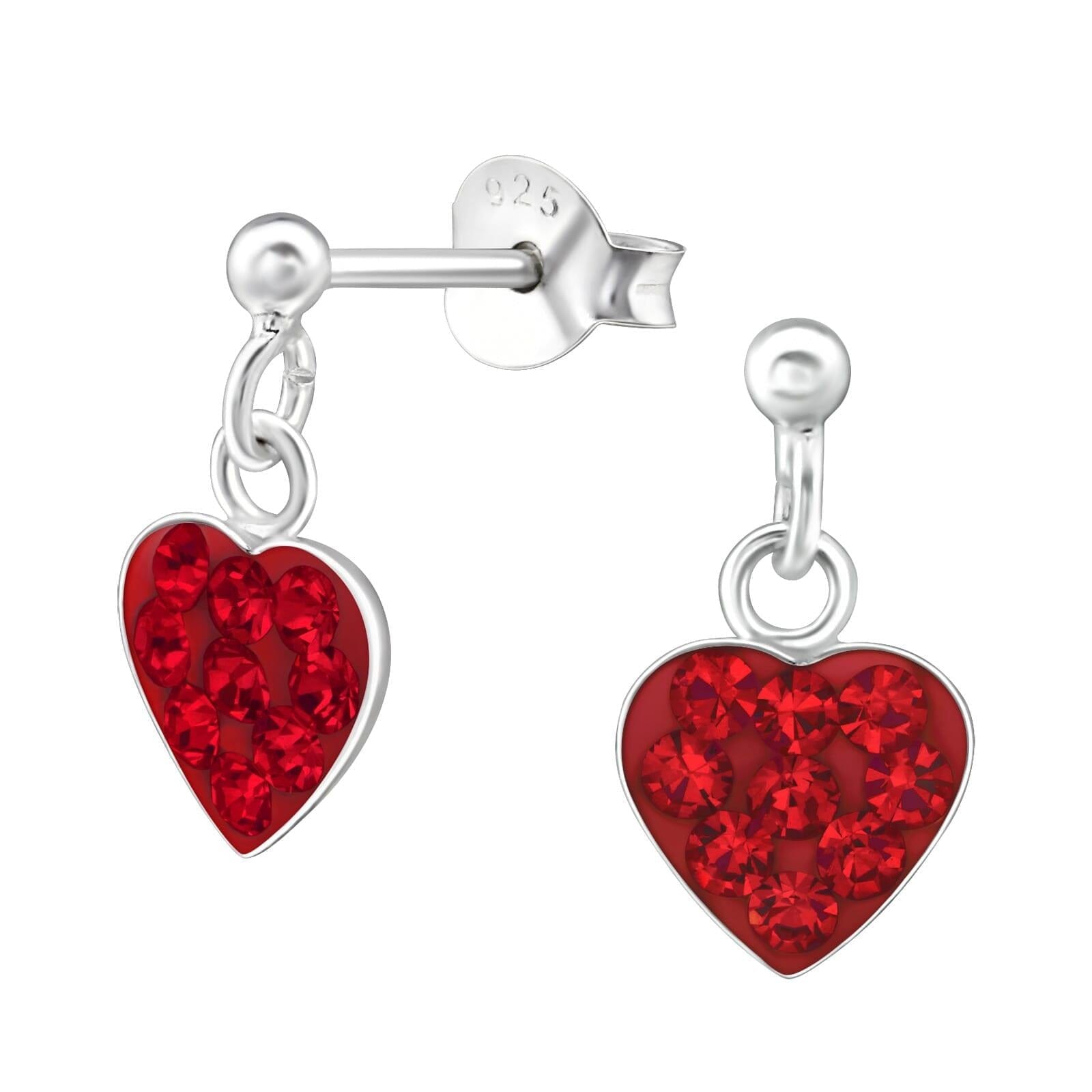 Asfour 925 Sterling Silver Earring with Round Zicron Stone, Red