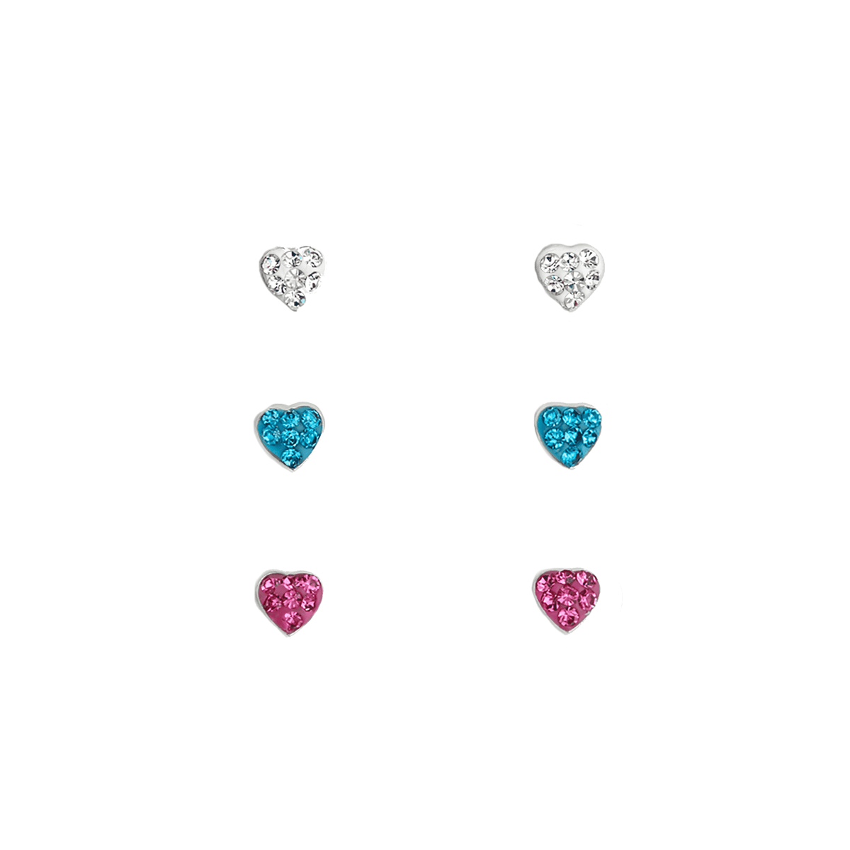 Asfour 925 Sterling Silver Earring with Round Zicron Stone, Clear + Rose + Aqua