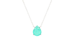 Asfour Crystal Chain Necklace With Aquamarine Pear Design In 925 Sterling Silver ND0018-GC