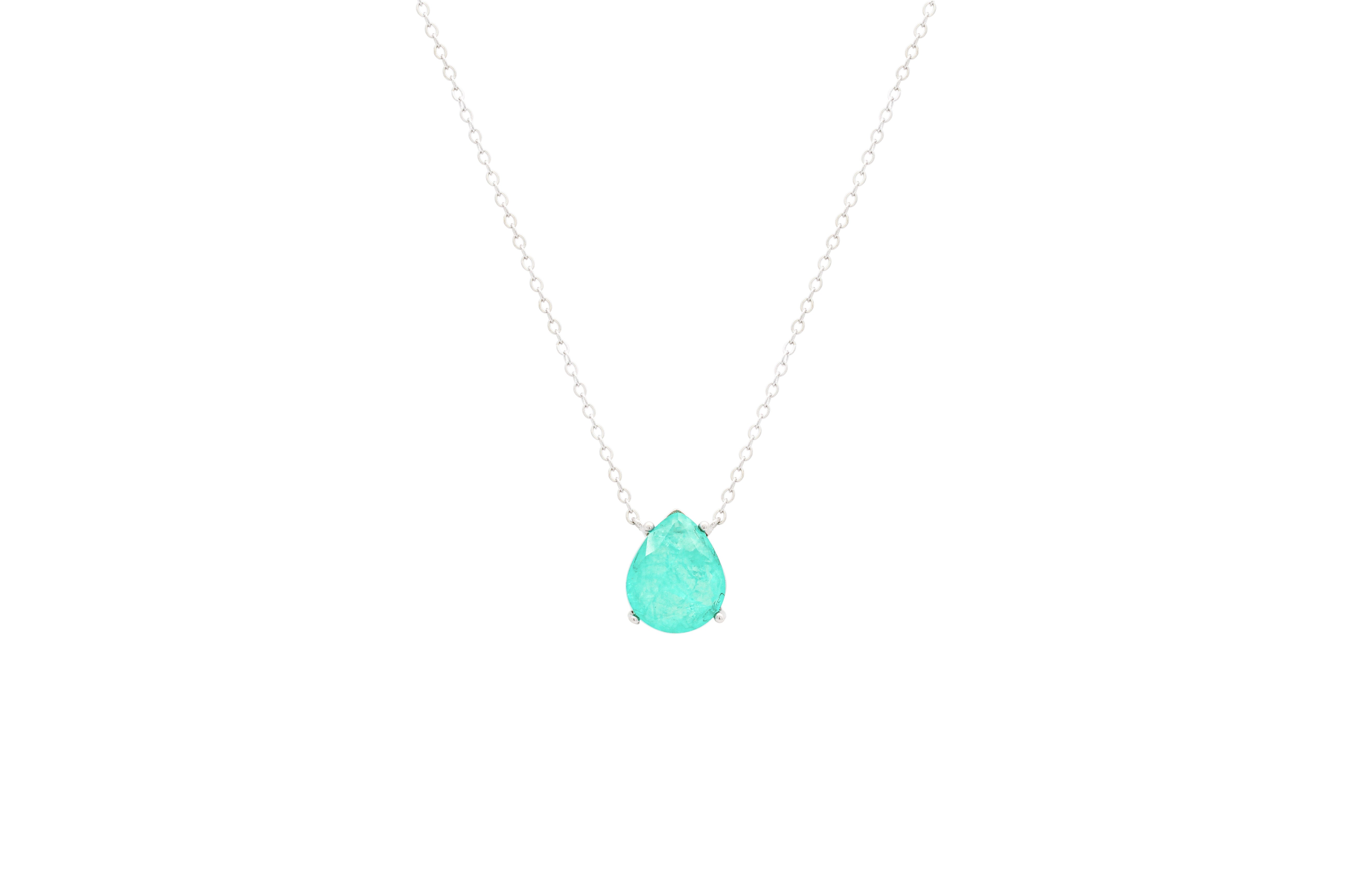 Asfour Crystal Chain Necklace With Aquamarine Pear Design In 925 Sterling Silver ND0018-GC