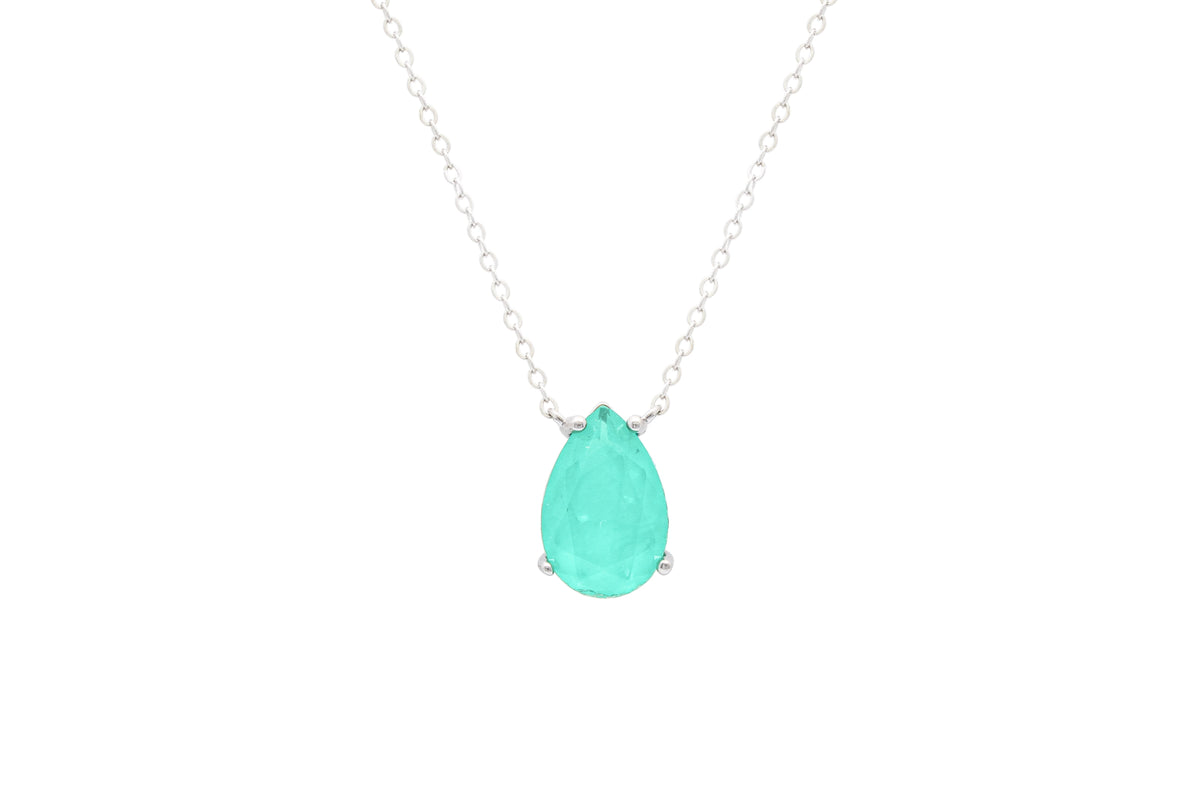 Asfour Crystal Chain Necklace With Aquamarine Tear Drop Design In 925 Sterling Silver ND0019-GC