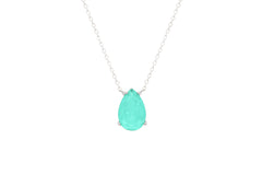 Asfour Crystal Chain Necklace With Aquamarine Tear Drop Design In 925 Sterling Silver ND0019-GC