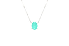 Asfour Crystal Chain Necklace With Aquamarine Oval Design In 925 Sterling Silver ND0022-GC