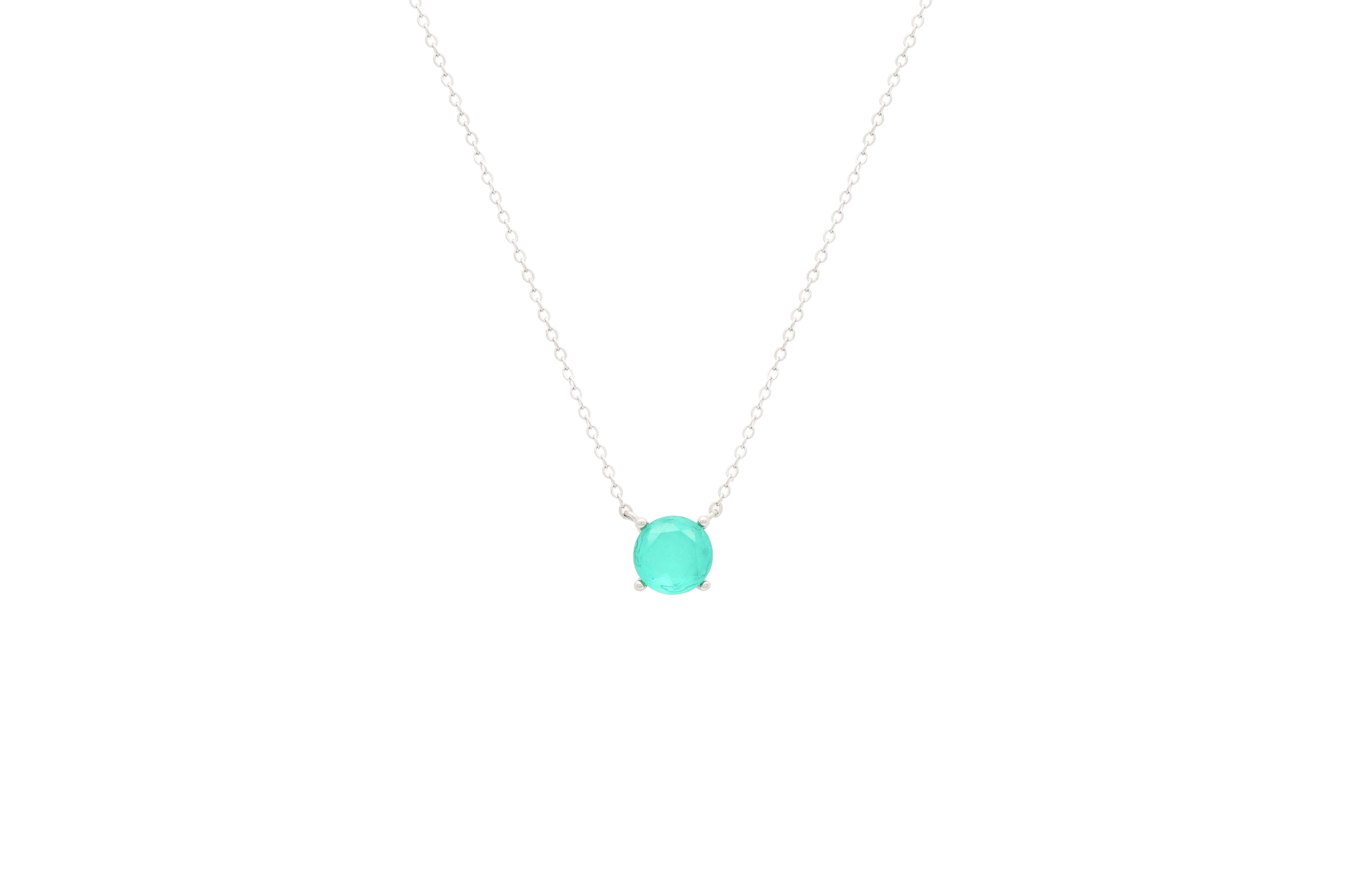 Asfour Crystal Chain Necklace With Aquamarine Round Design In 925 Sterling Silver ND0026-GC