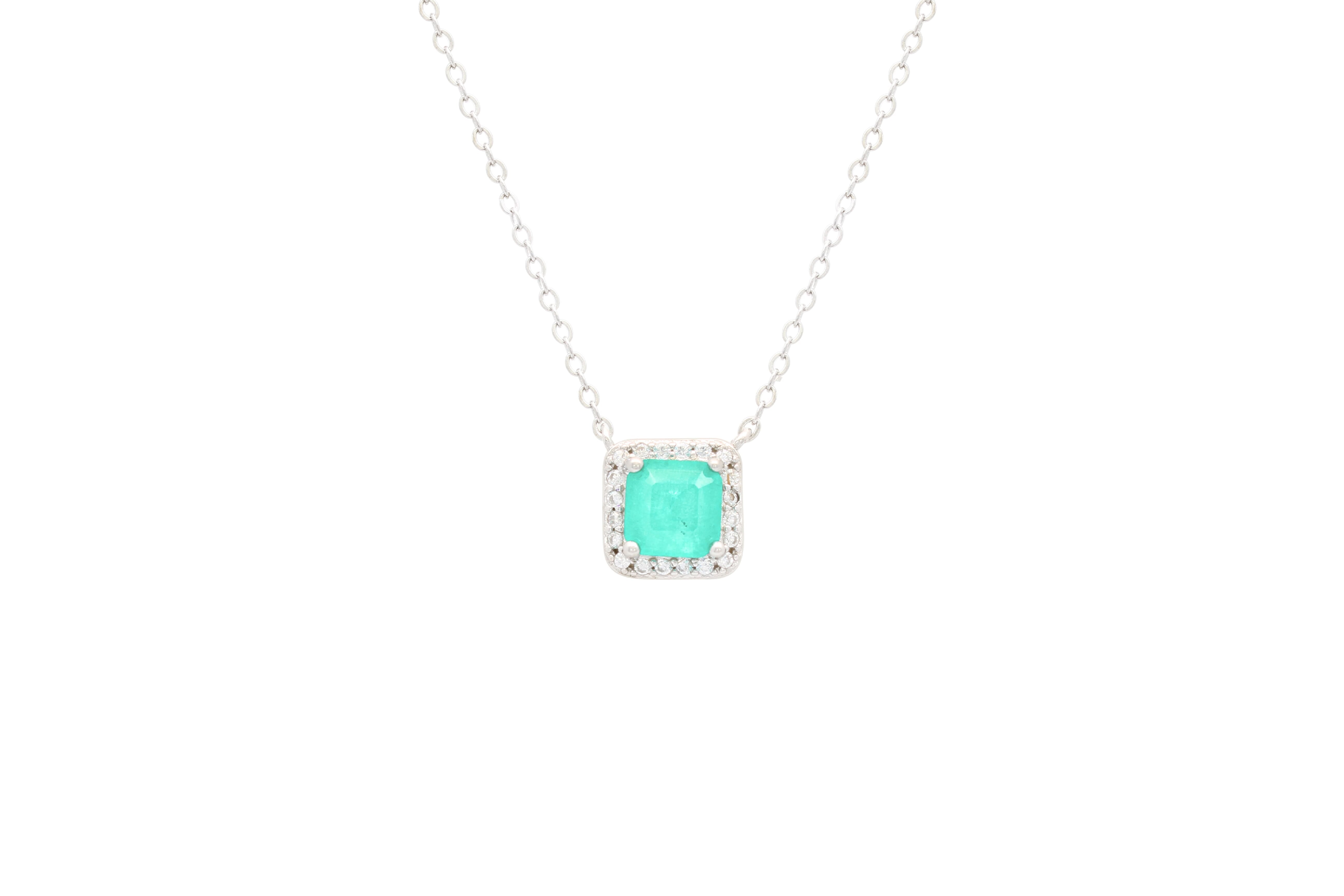 Asfour Crystal Chain Necklace With Cluster Aquamarine Stone In 925 Sterling Silver ND0027-GC