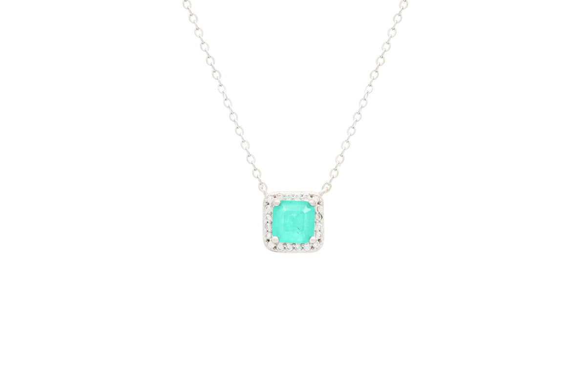 Asfour Crystal Chain Necklace With Cluster Aquamarine Stone In 925 Sterling Silver ND0027-GC