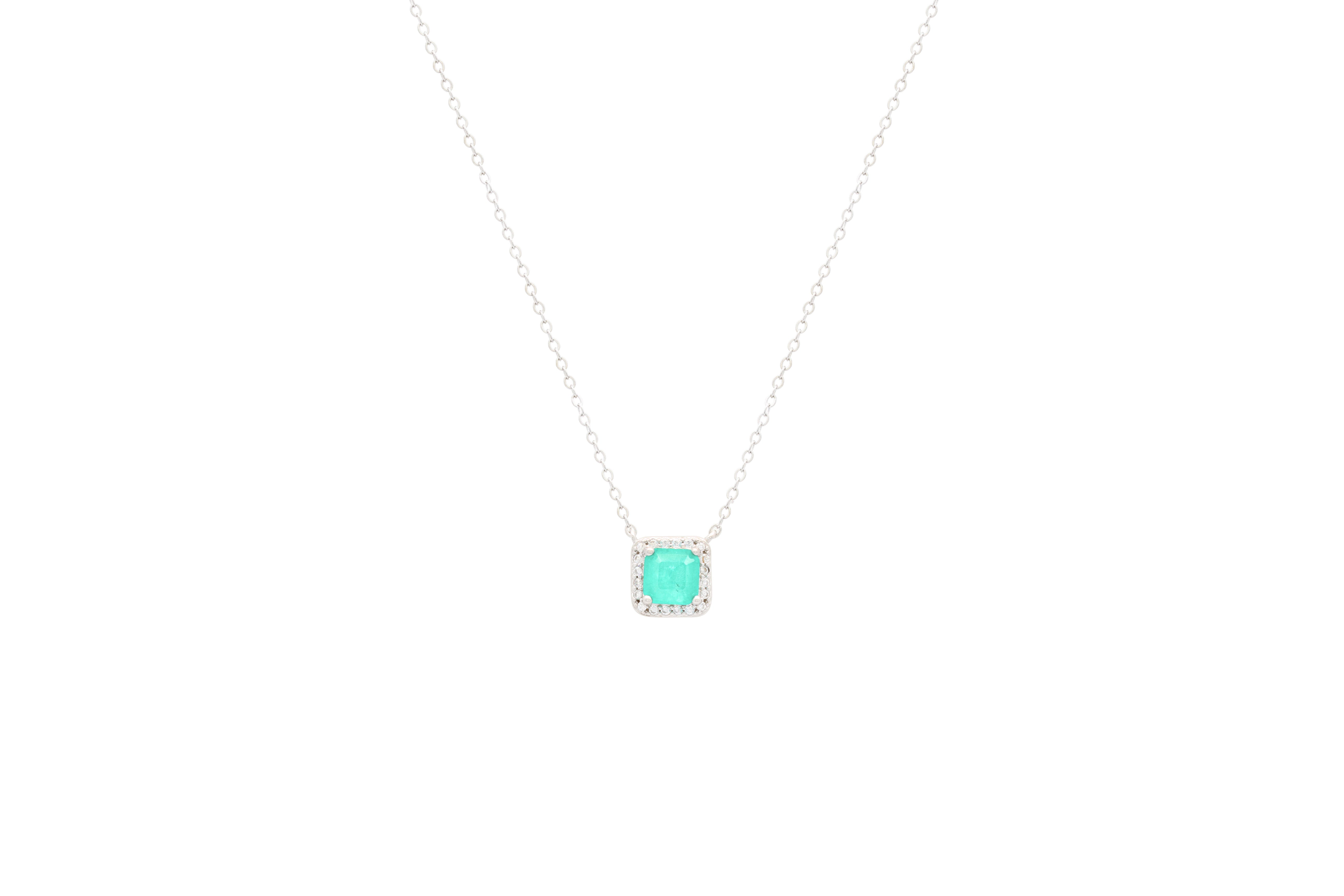 Asfour Crystal Chain Necklace With Cluster Aquamarine Stone In 925 Sterling Silver ND0027-GC