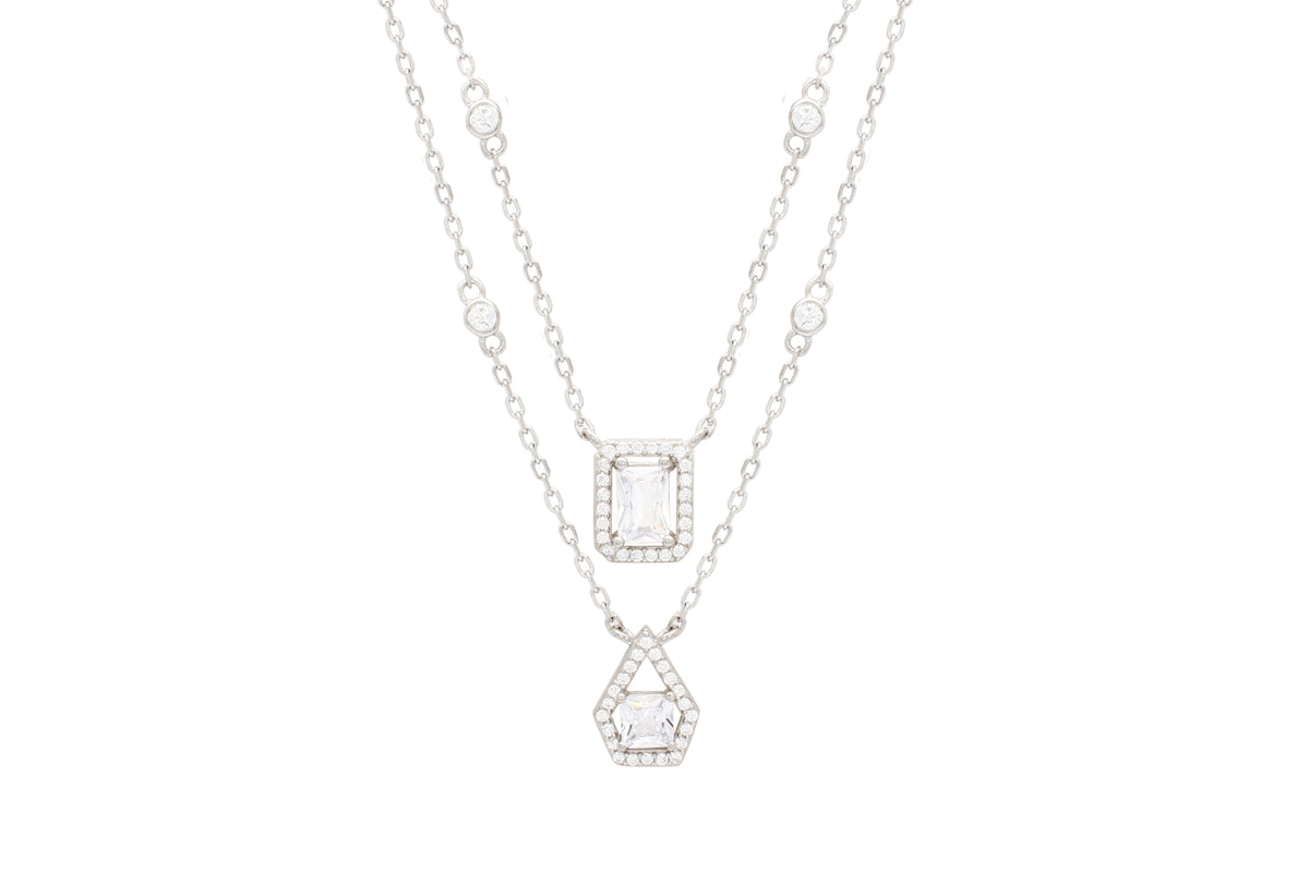 Asfour Crystal Double Layer Necklace With Decorative Design In 925 Sterling Silver-ND0033