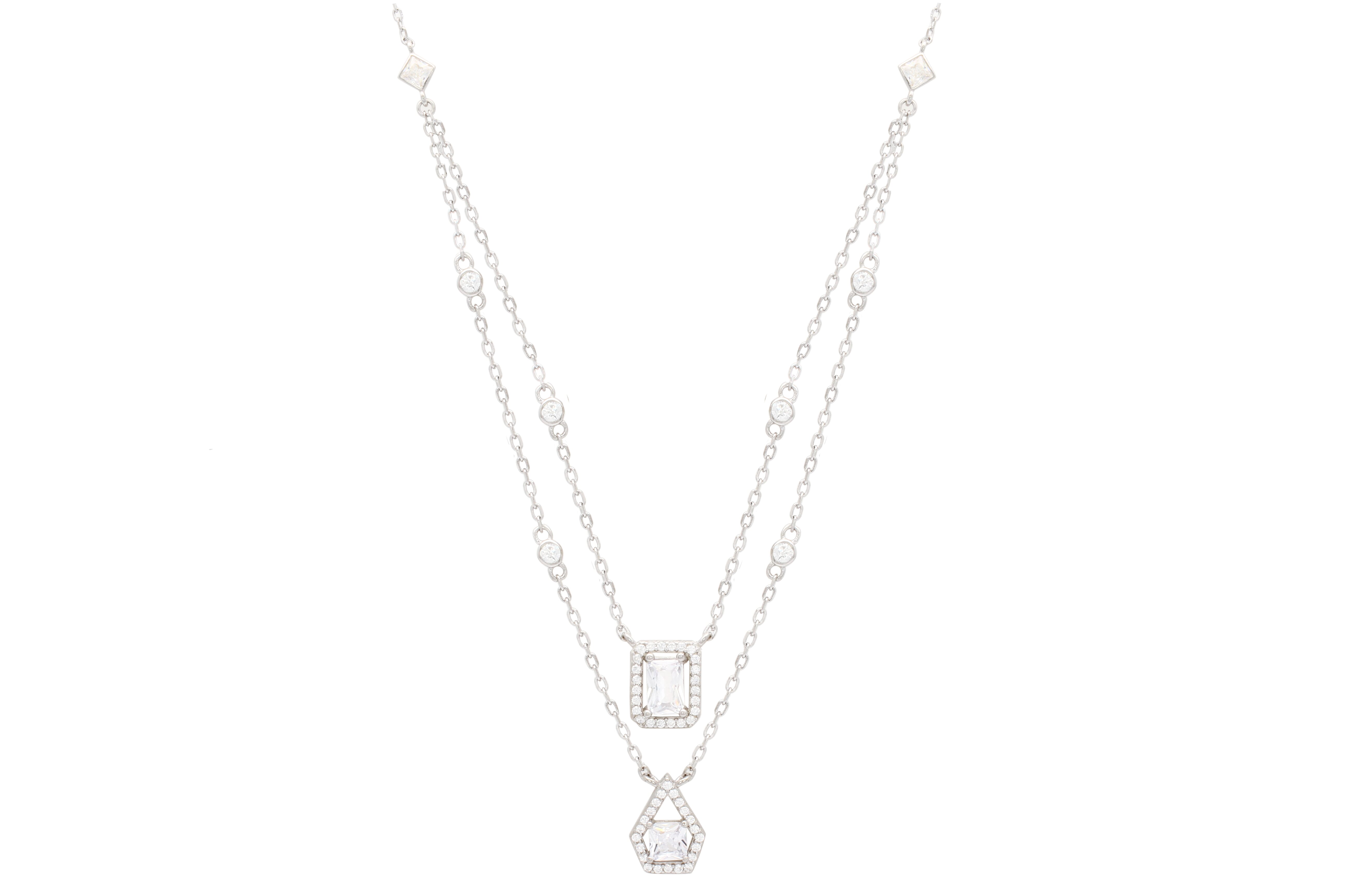 Asfour Crystal Double Layer Necklace With Decorative Design In 925 Sterling Silver-ND0033