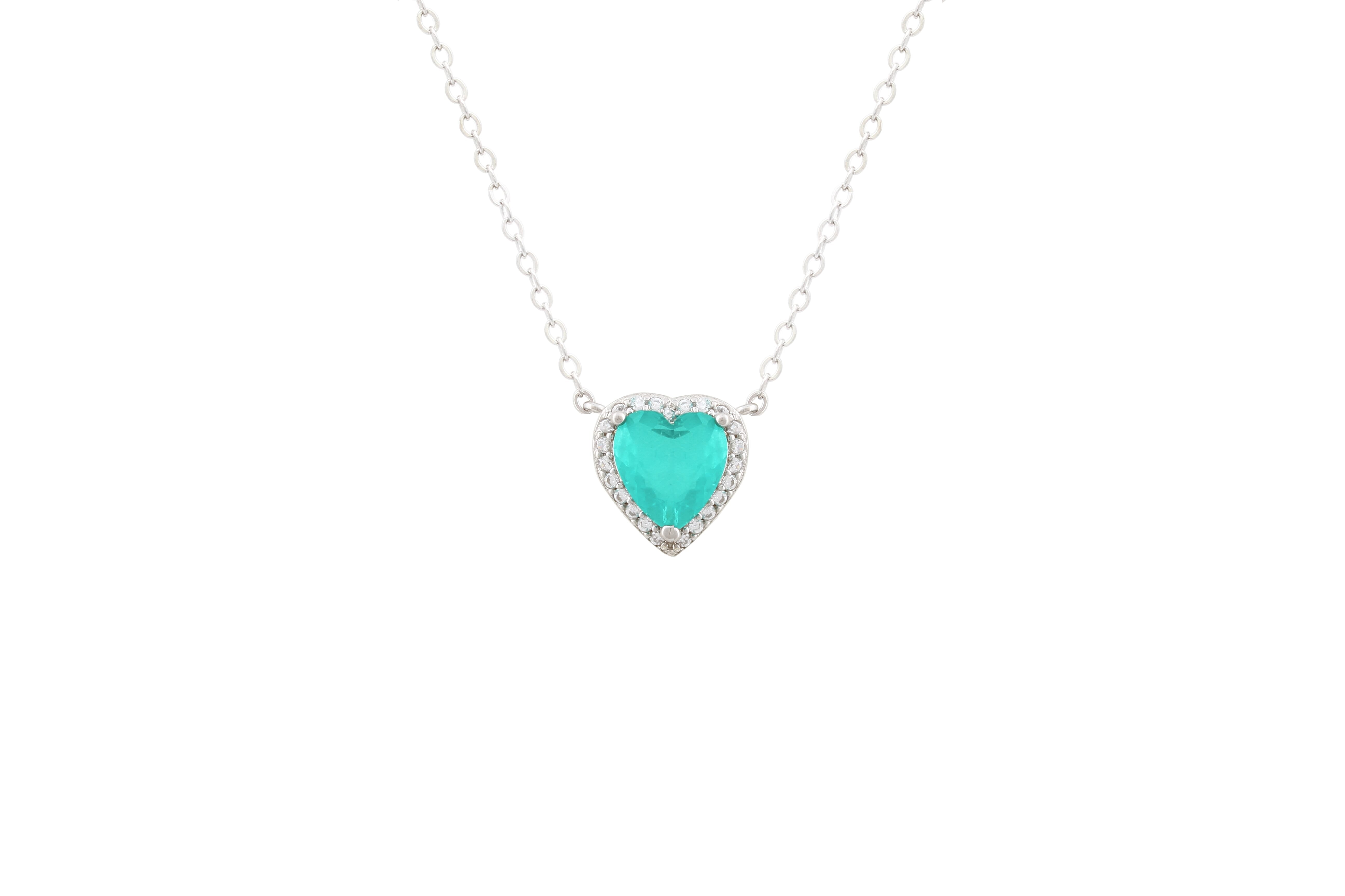 Asfour Crystal Chain Necklace With Aquamarine Heart Design In 925 Sterling Silver ND0034-GC