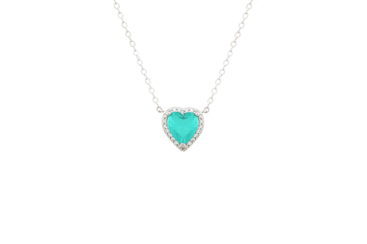 Asfour Crystal Chain Necklace With Aquamarine Heart Design In 925 Sterling Silver ND0034-GC