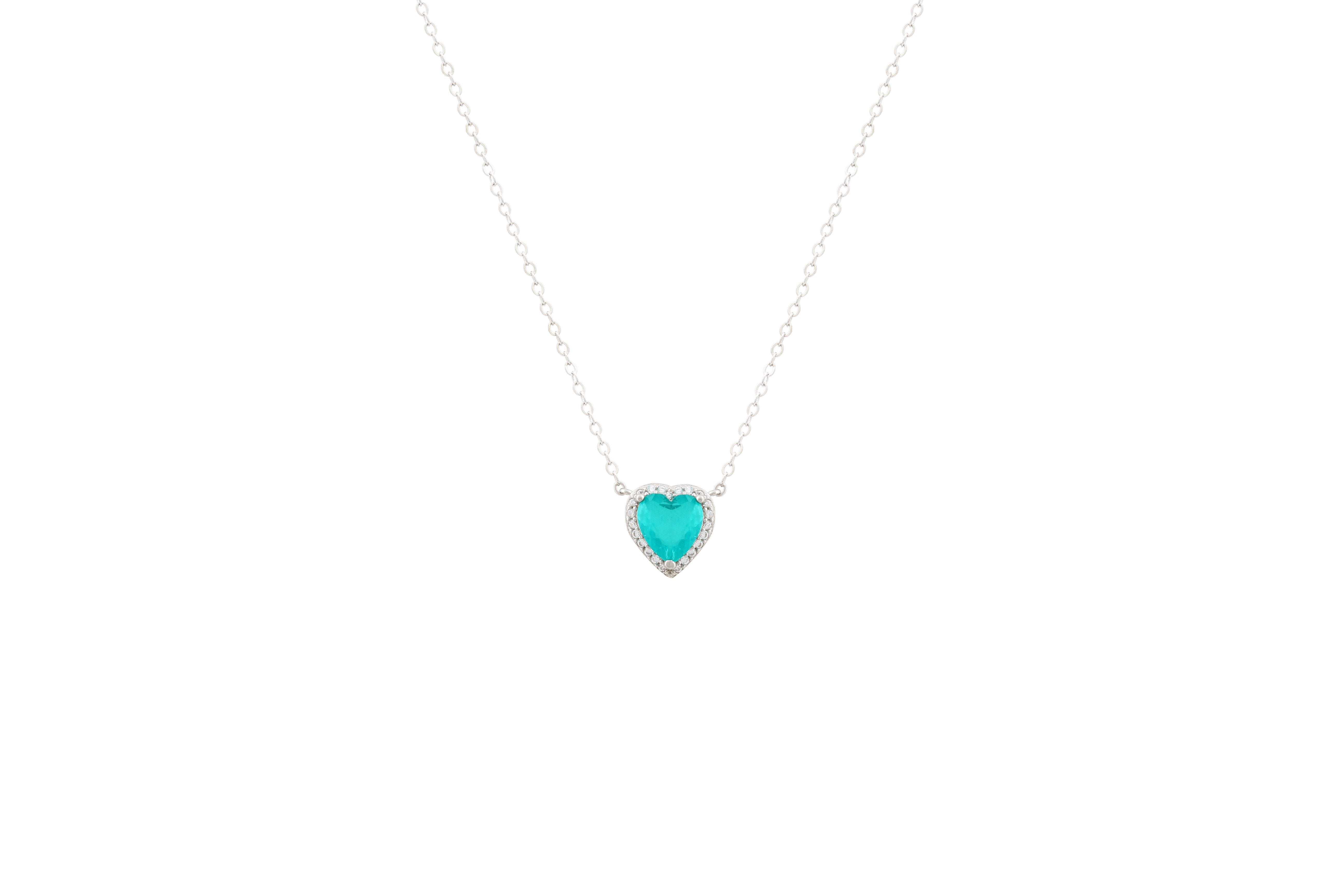 Asfour Crystal Chain Necklace With Aquamarine Heart Design In 925 Sterling Silver ND0034-GC