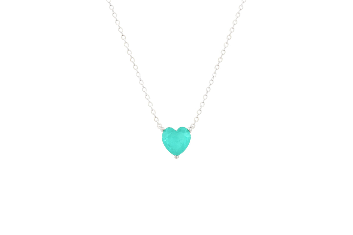 Asfour Crystal Chain Necklace With Aquamarine Heart Pendant In 925 Sterling Silver ND0035-GC