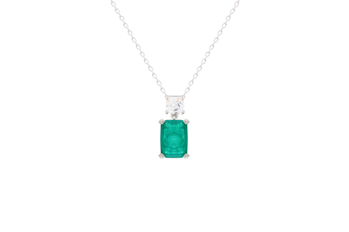 Asfour Crystal Chain Necklace With Emerald Zircon Stone In 925 Sterling Silver ND0039-G