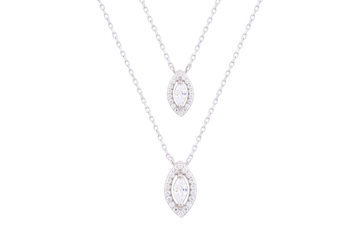 Asfour Crystal Chain Necklace With Marquise Design Inlaid With Zircon In 925 Sterling Silver-ND0091