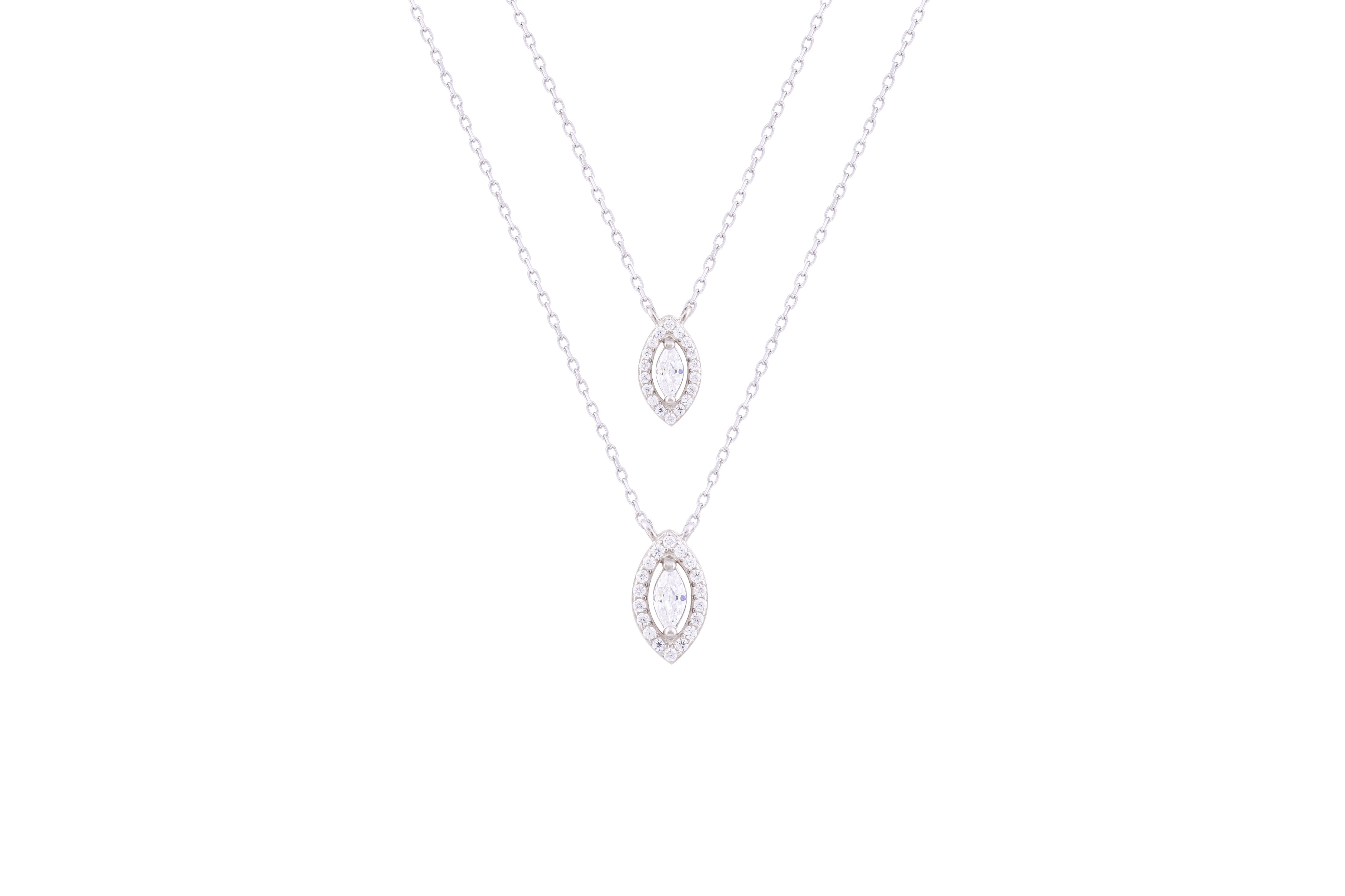 Asfour Crystal Chain Necklace With Marquise Design Inlaid With Zircon In 925 Sterling Silver-ND0091