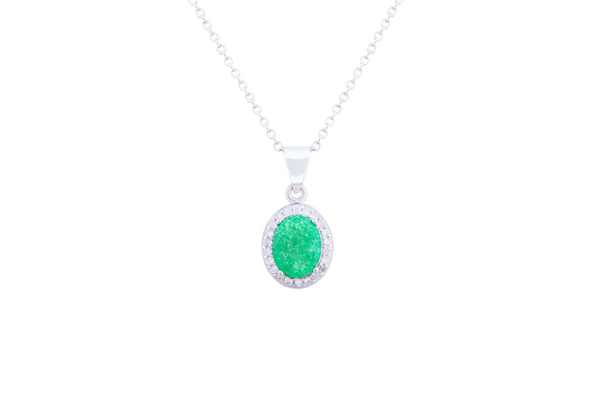 Asfour Crystal Chain Necklace With Emerald Oval Pendant In 925 Sterling Silver ND0095-G-A