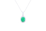 Asfour Crystal Chain Necklace With Emerald Oval Pendant In 925 Sterling Silver ND0095-G-A