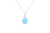 Asfour Crystal Chain Necklace With Aquamarine Oval Pendant In 925 Sterling Silver ND0095-M-A