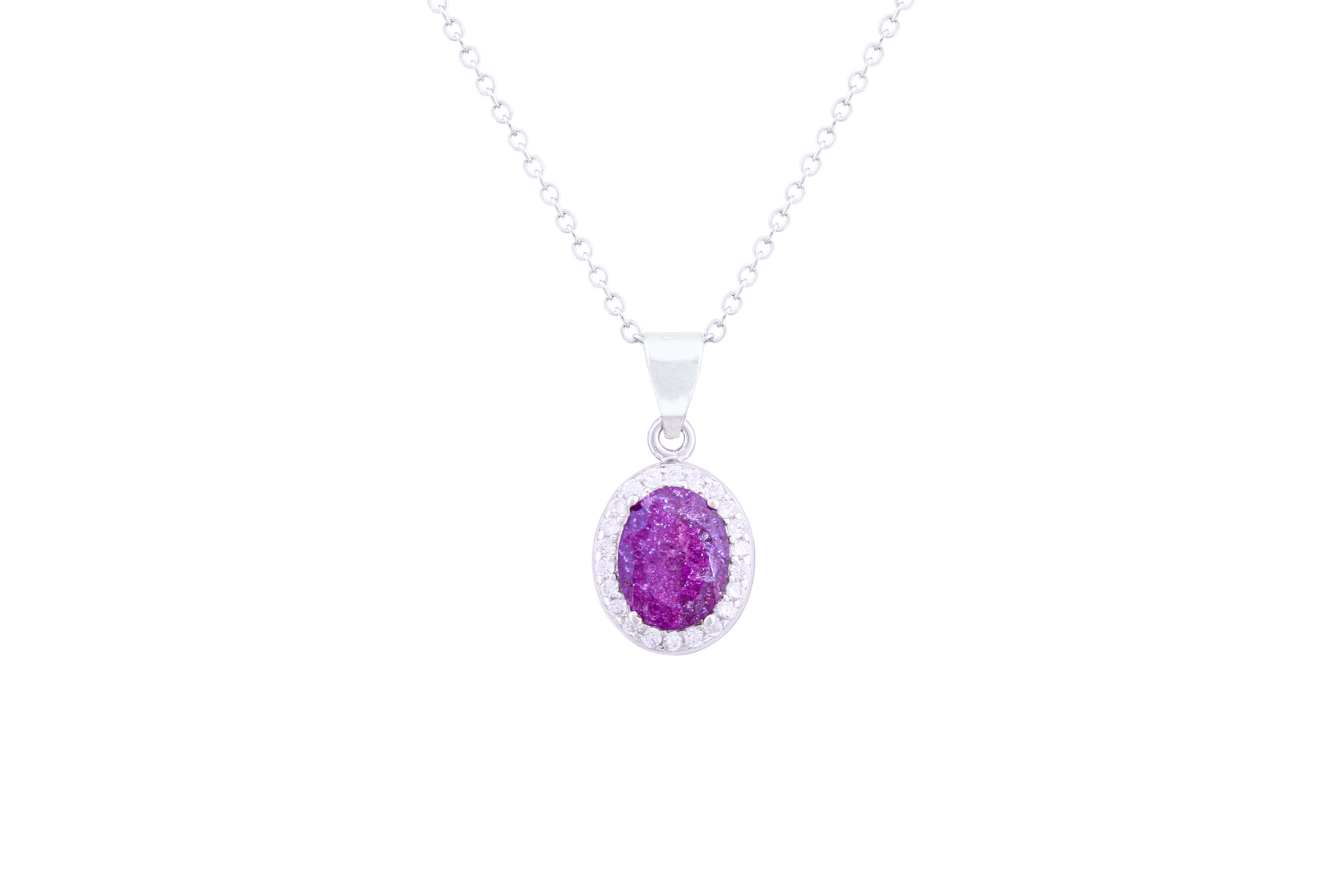 Asfour Crystal Chain Necklace With Tenzanite Oval Pendant In 925 Sterling Silver ND0095-N-A