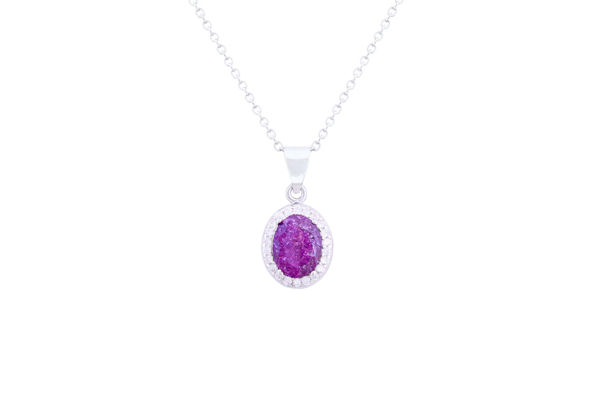 Asfour Crystal Chain Necklace With Tenzanite Oval Pendant In 925 Sterling Silver ND0095-N-A