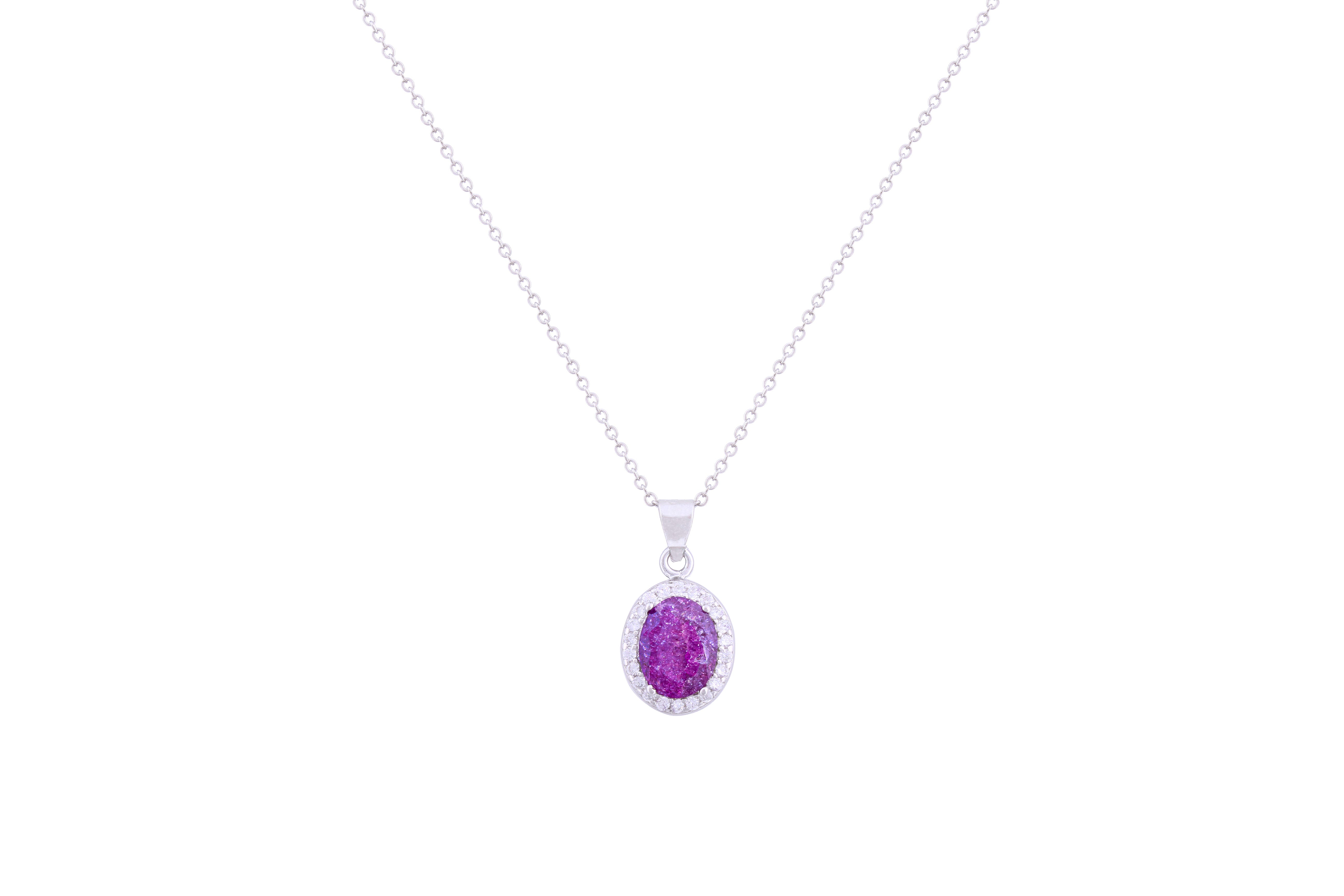 Asfour Crystal Chain Necklace With Tenzanite Oval Pendant In 925 Sterling Silver ND0095-N-A