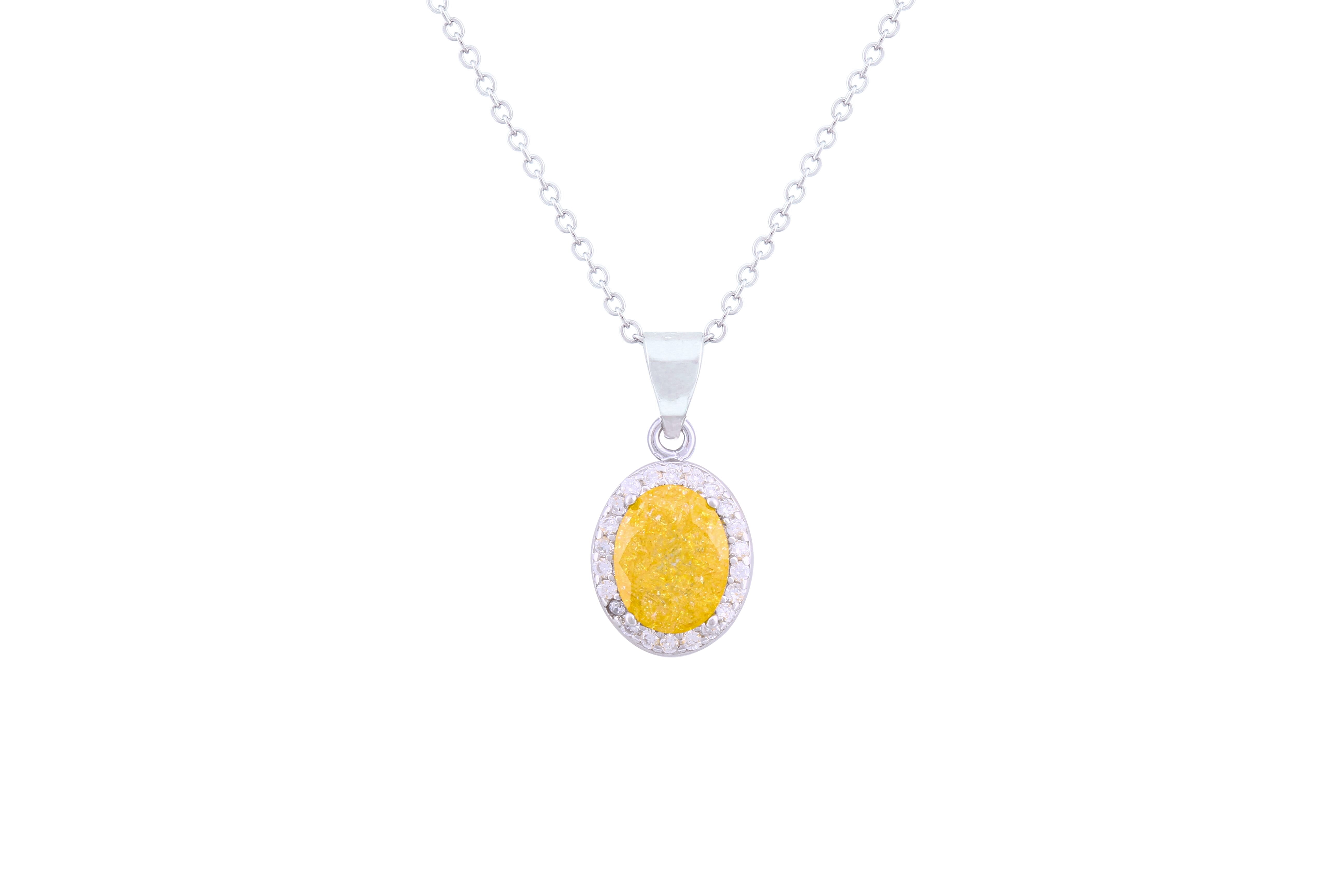 Asfour Crystal Chain Necklace With Yellow Oval Pendant In 925 Sterling Silver ND0095-Y-A