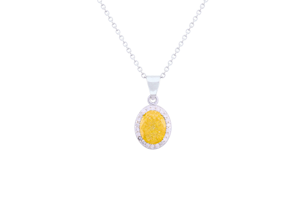 Asfour Crystal Chain Necklace With Yellow Oval Pendant In 925 Sterling Silver ND0095-Y-A