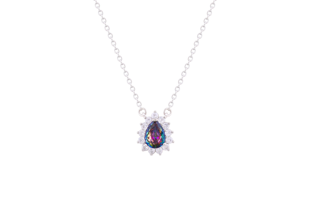 Asfour Crystal Chain Necklace With Multi Color Pear Pendant In 925 Sterling Silver ND0098-AP