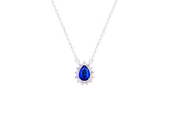 Asfour Crystal Chain Necklace With Blue Pear Pendant In 925 Sterling Silver ND0098-B