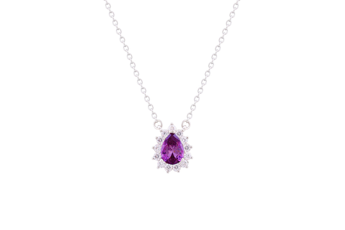 Asfour Crystal Chain Necklace With Tanzanite Pear Pendant In 925 Sterling Silver ND0098-N5