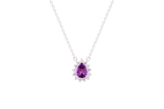 Asfour Crystal Chain Necklace With Tanzanite Pear Pendant In 925 Sterling Silver ND0098-N5