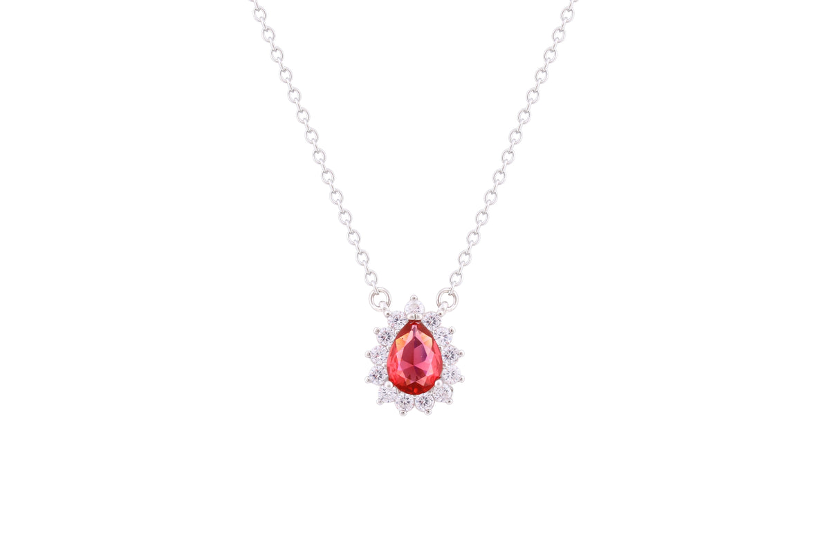 Asfour Crystal Chain Necklace With Ruby Pear Pendant In 925 Sterling Silver ND0098-R