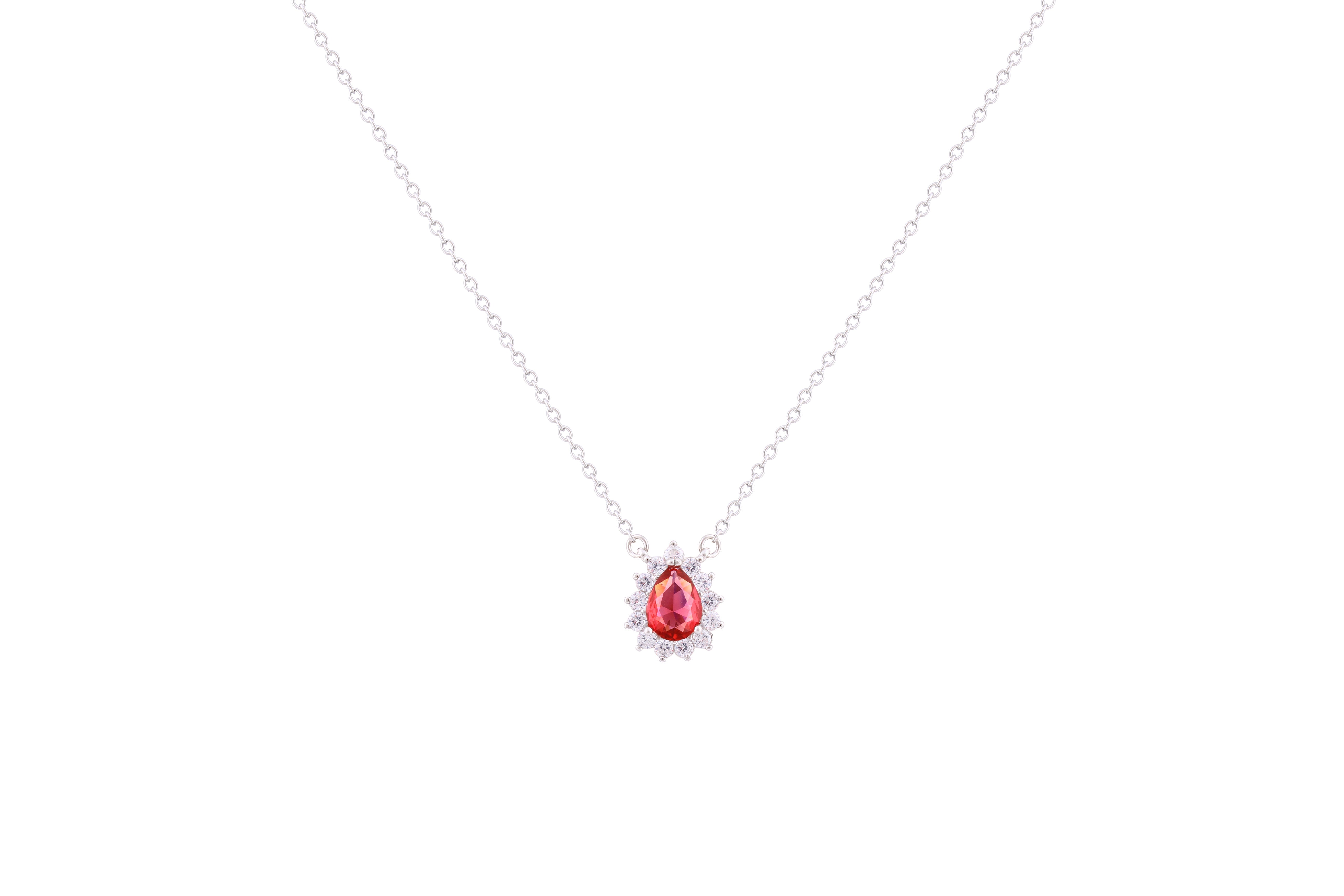 Asfour Crystal Chain Necklace With Ruby Pear Pendant In 925 Sterling Silver ND0098-R