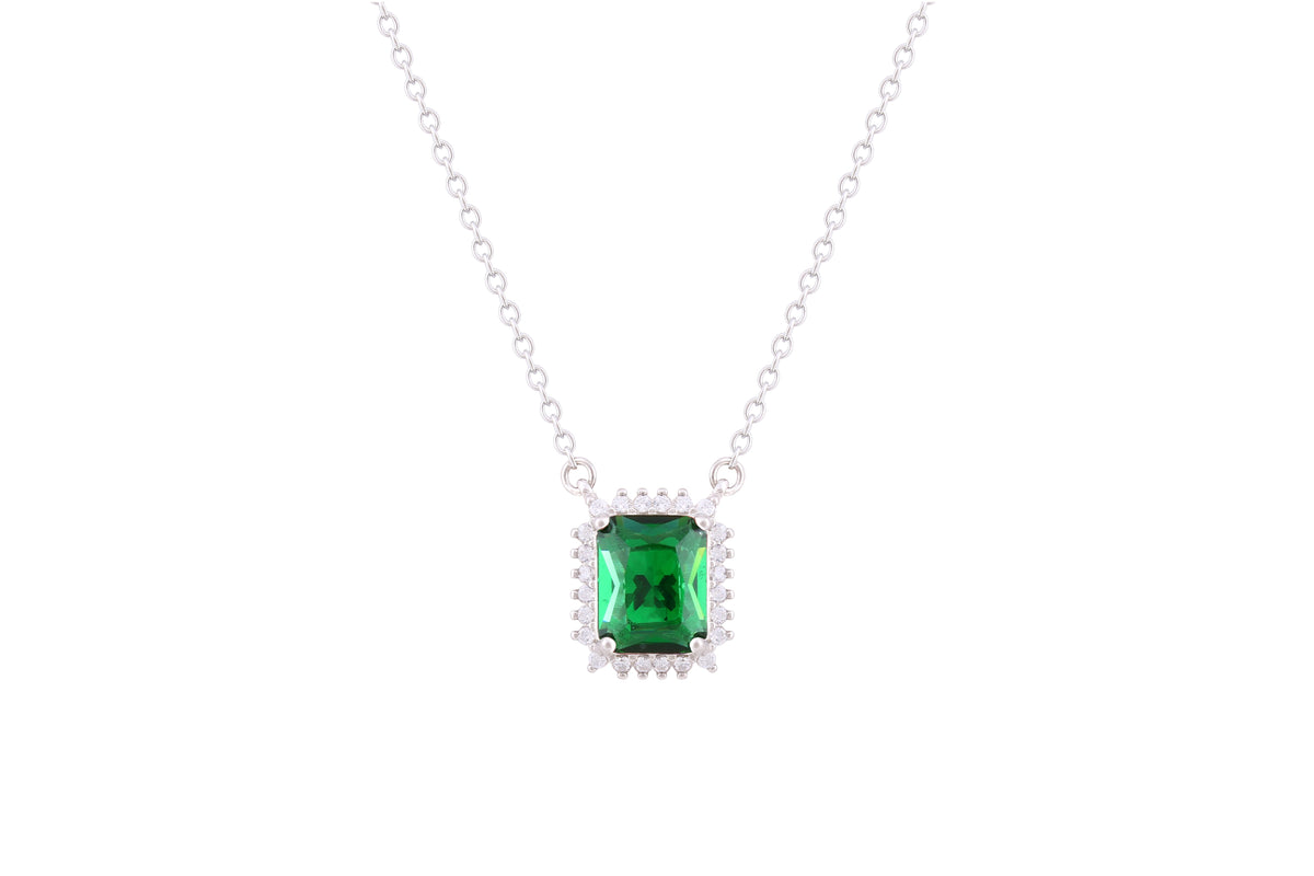 Asfour Crystal Chain Necklace With Emerald Zircon Design In 925 Sterling Silver-ND0099-G