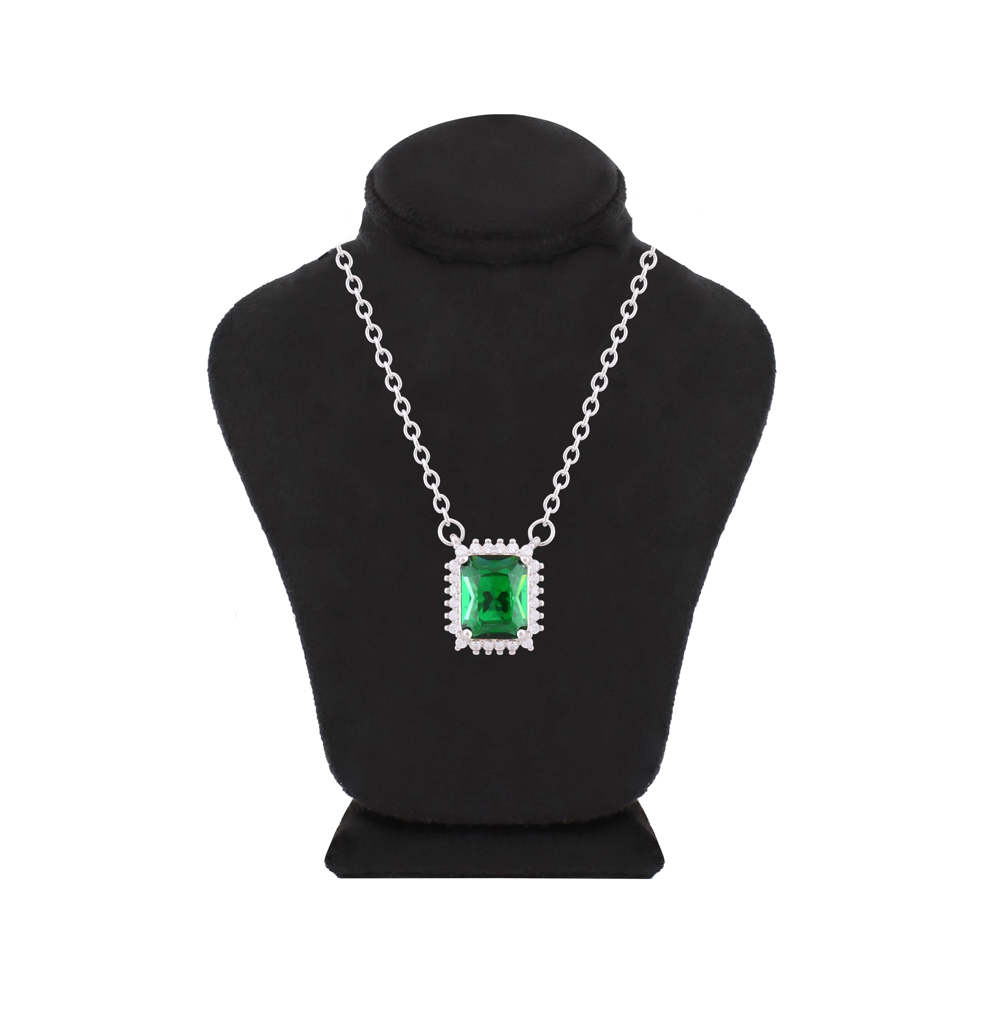 Asfour Crystal Chain Necklace With Emerald Zircon Design In 925 Sterling Silver-ND0099-G