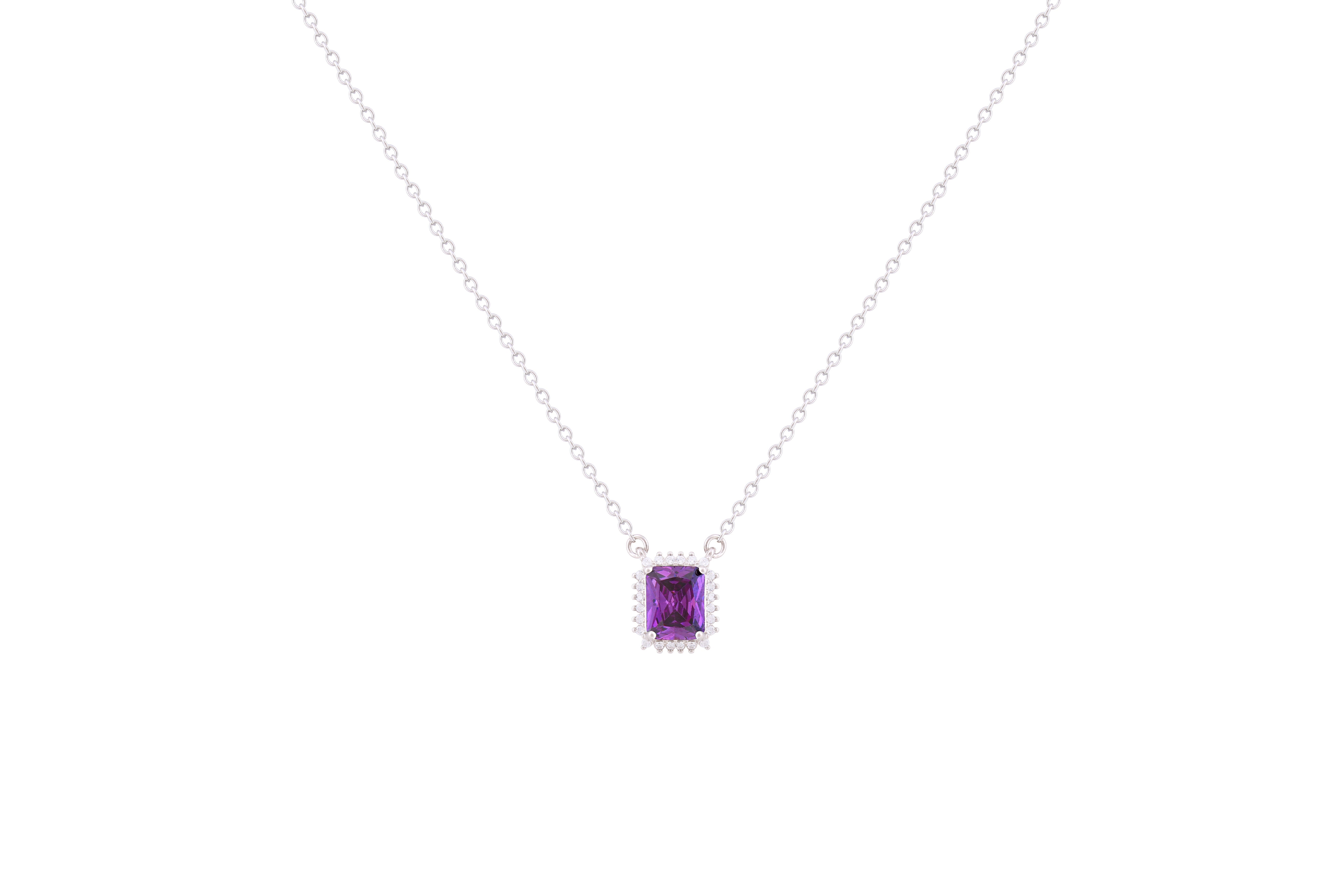 Asfour Crystal Chain Necklace With Tanzanite Radiant Cut Pendant In 925 Sterling Silver ND0099-N5