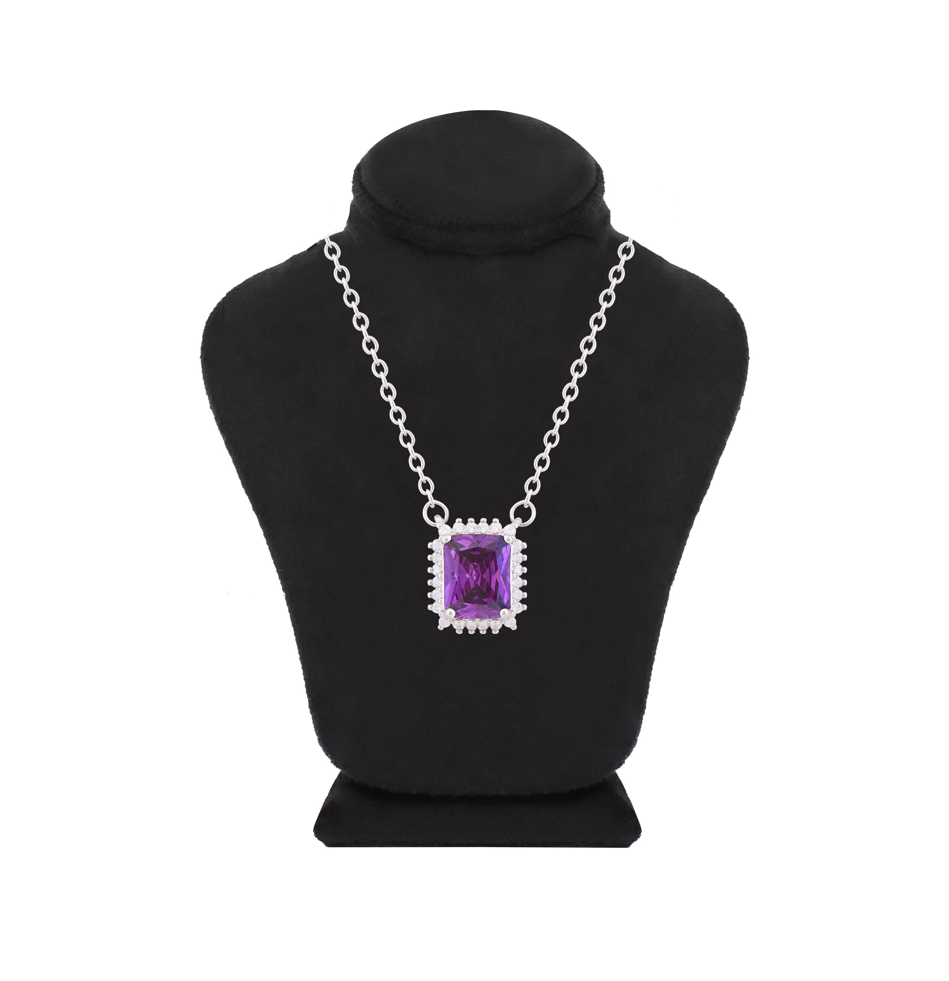 Asfour Crystal Chain Necklace With Dark Tenzanite Emerald Design In 925 Sterling Silver-ND0099-N5