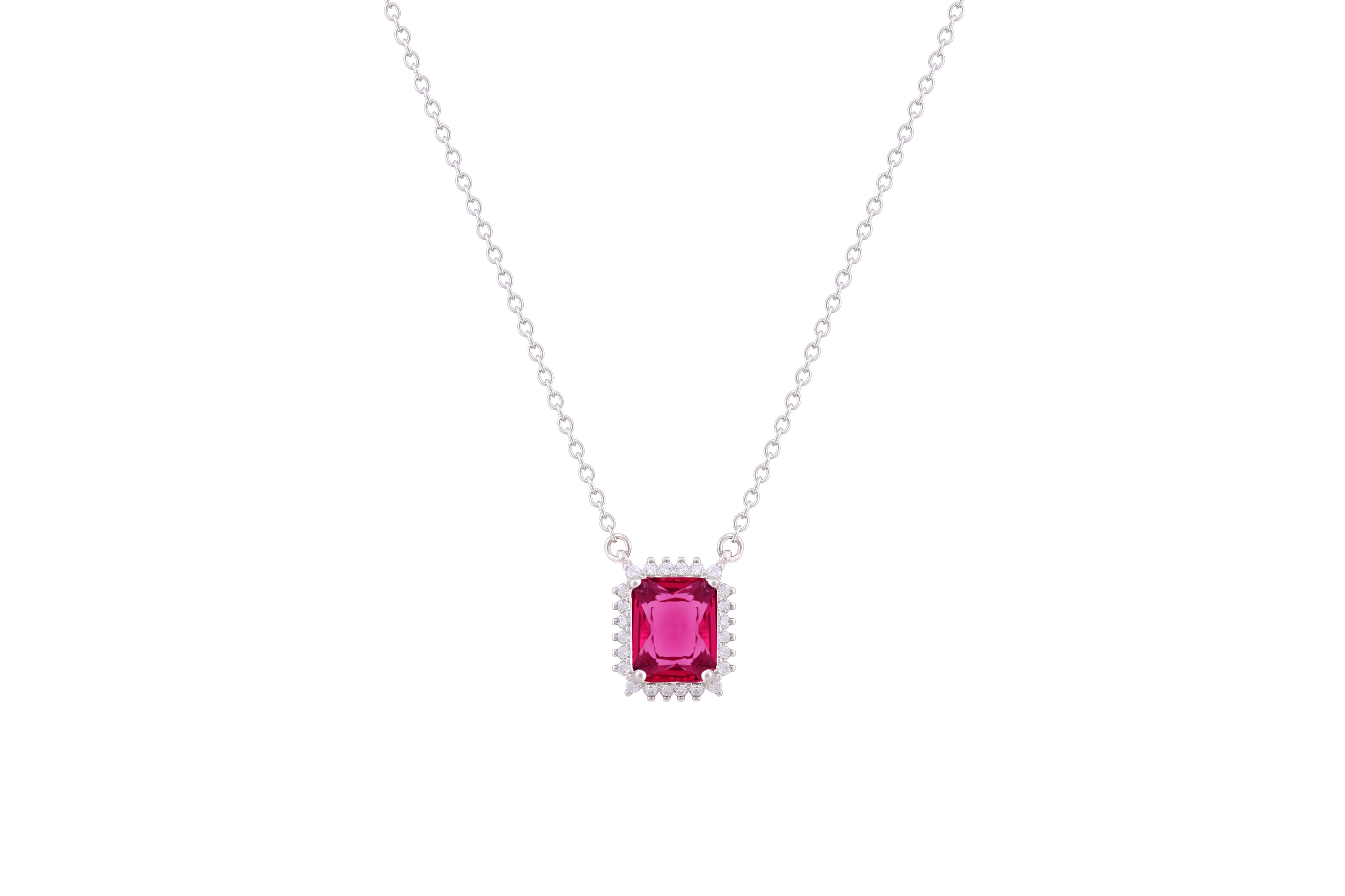 Asfour Crystal Chain Necklace With Dark Rose Emerald Design In 925 Sterling Silver-ND0099-O5