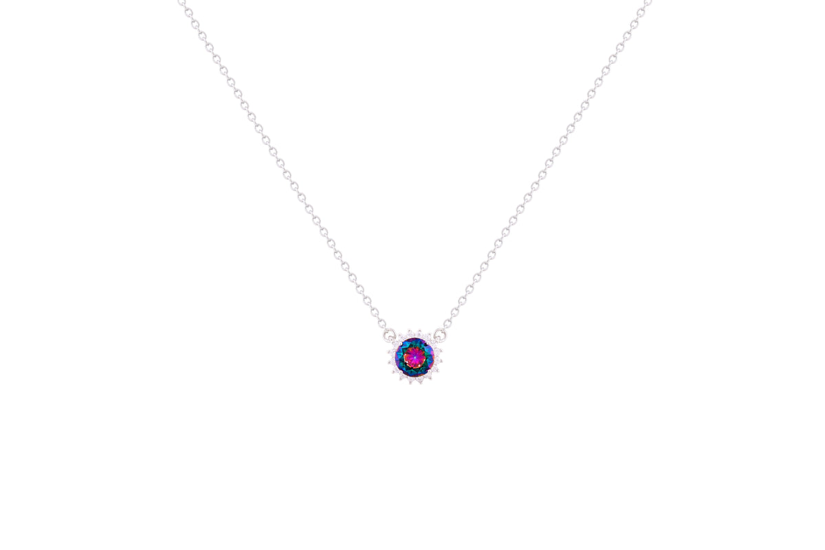 Asfour Crystal Chain Necklace With Multi Color Round Pendant In 925 Sterling Silver ND0100-AP