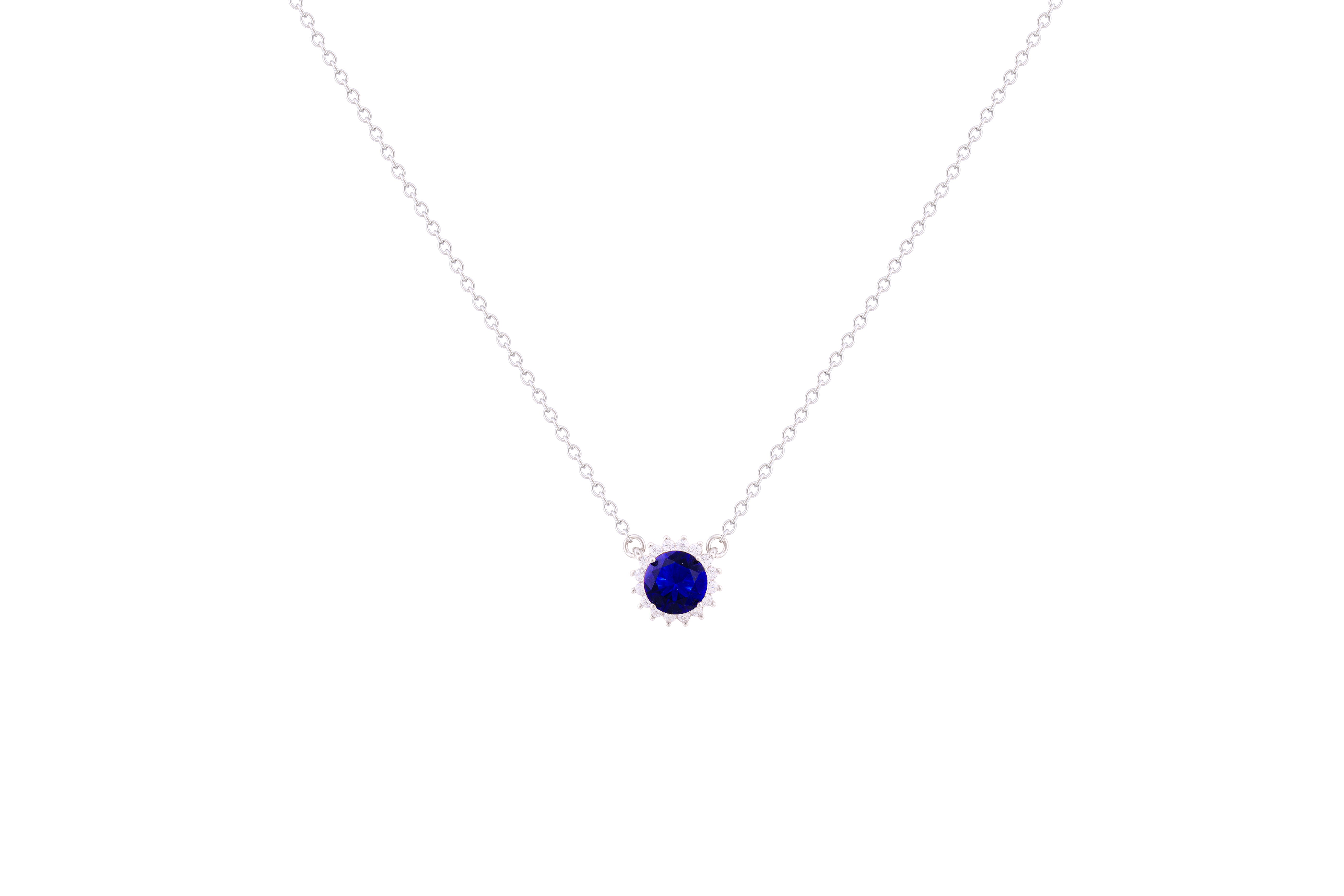 Asfour Crystal Chain Necklace With Blue Round Pendant In 925 Sterling Silver ND0100-B